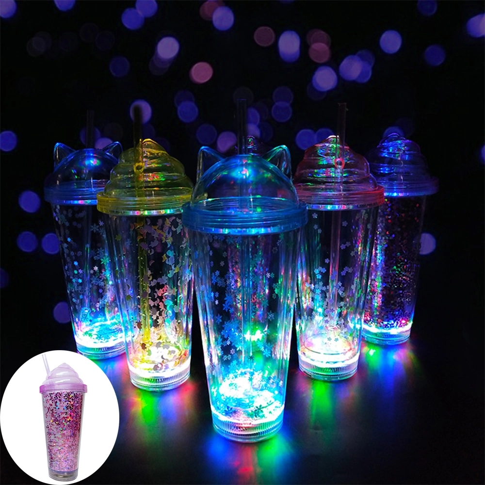 Plastic Led Light Up Travel Mug Tumbler With Straw 1