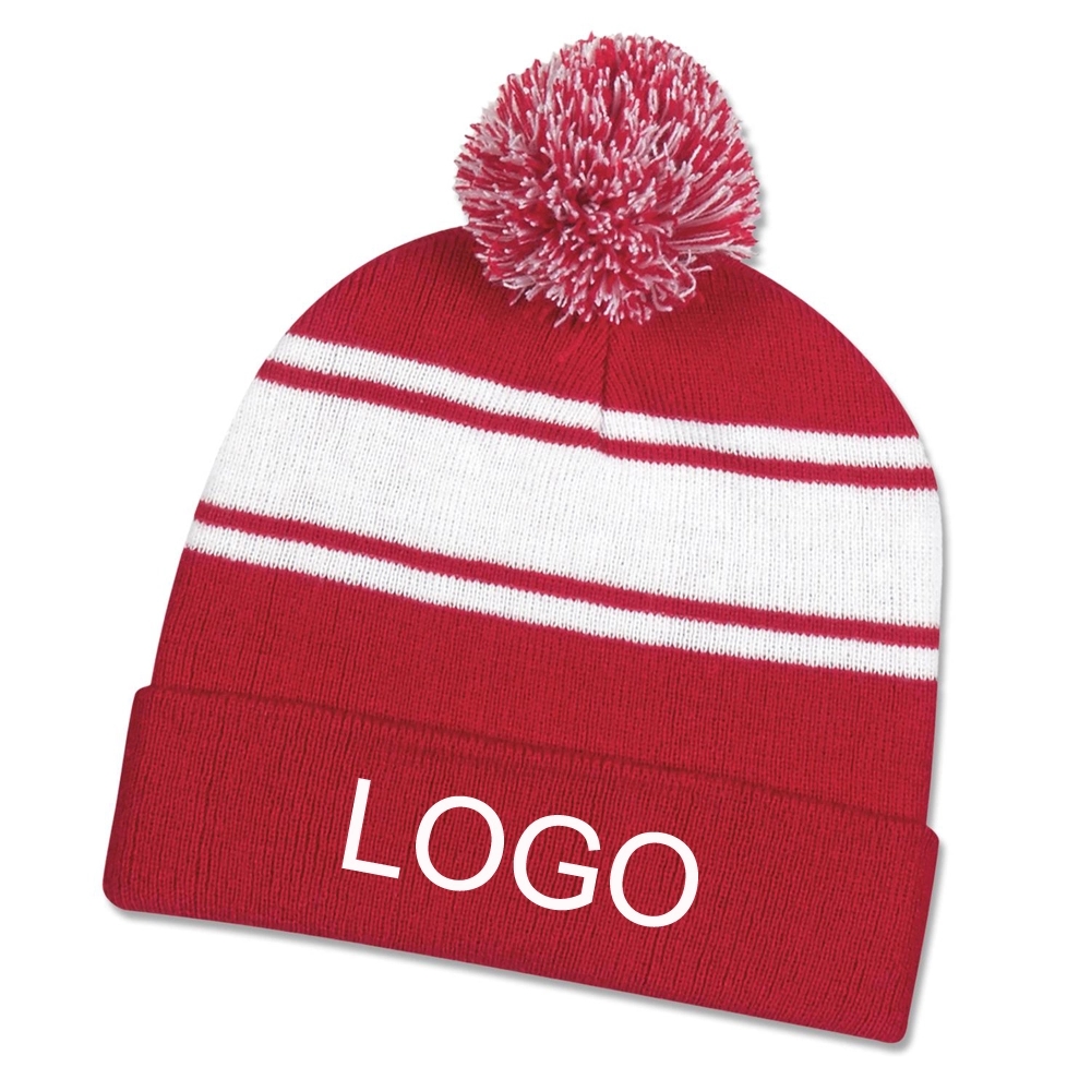 TWO TONE KNIT POM CUFF BEANIE 9