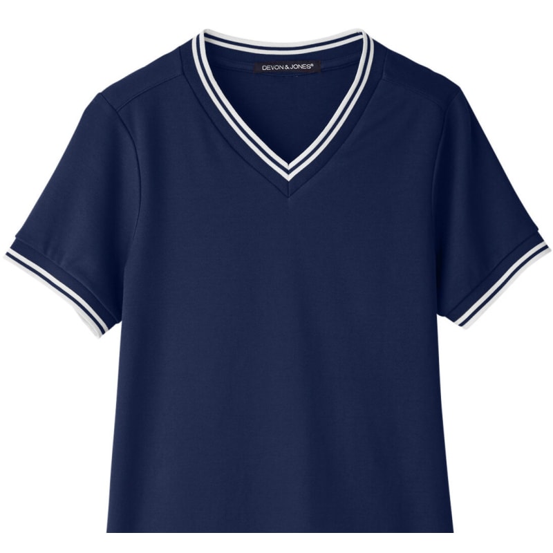 Devon & Jones Ladies' CrownLux Performance™ Plaited Tipped V-Neck Polo 11
