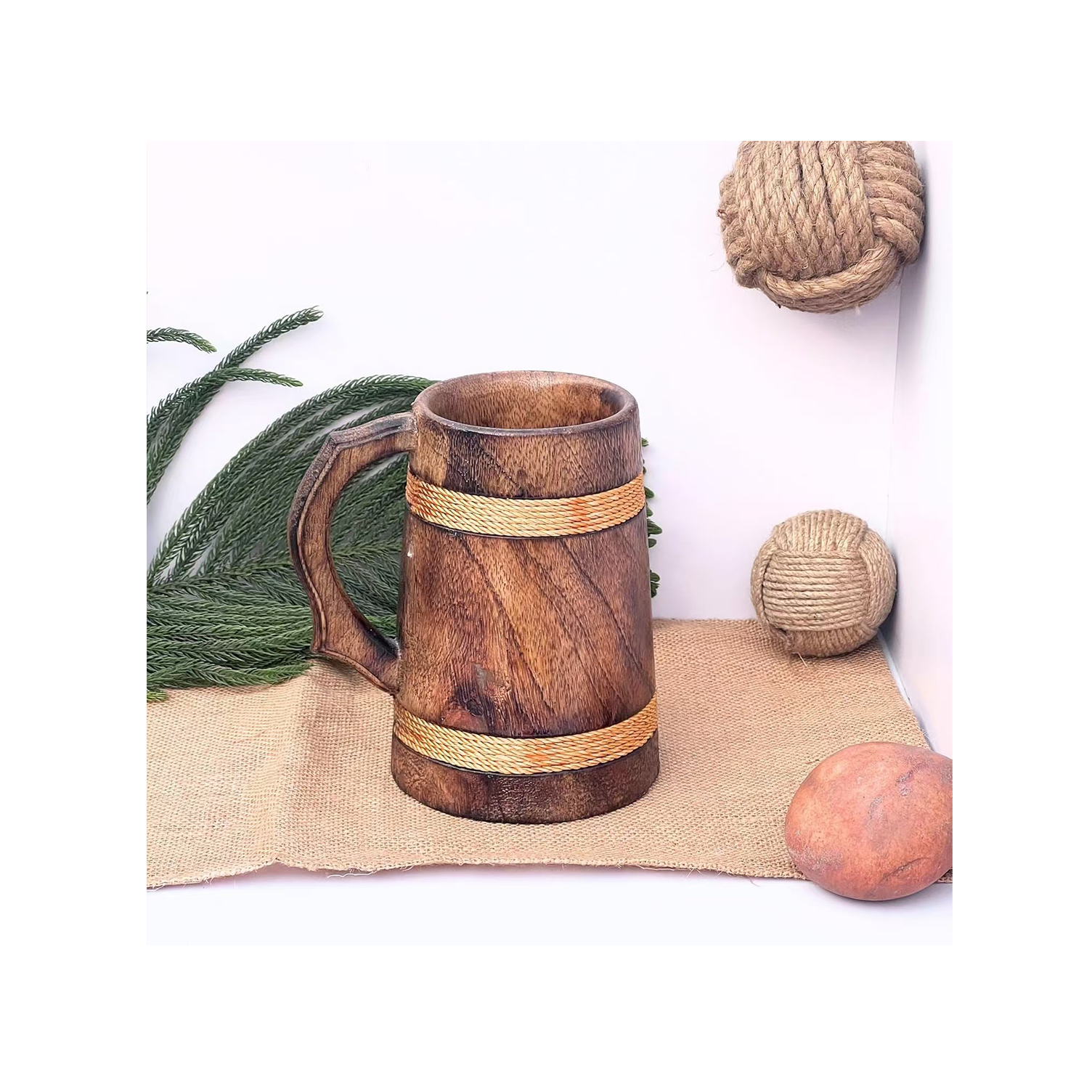 17oz Handmade Wooden Beer Mug w/Handle 6