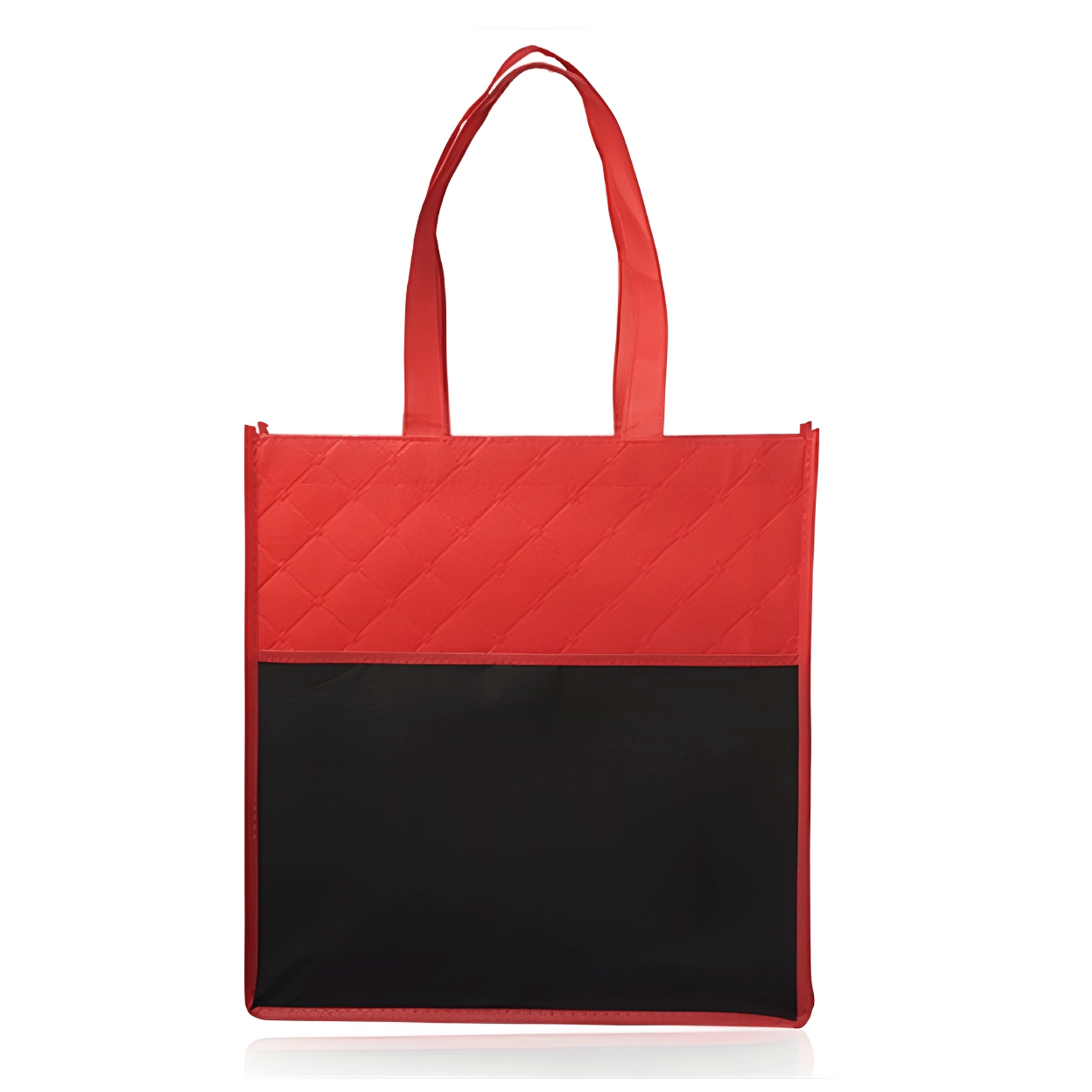 Reusable Quilted Pocket two-tone red black Grocery Tote Bag 9