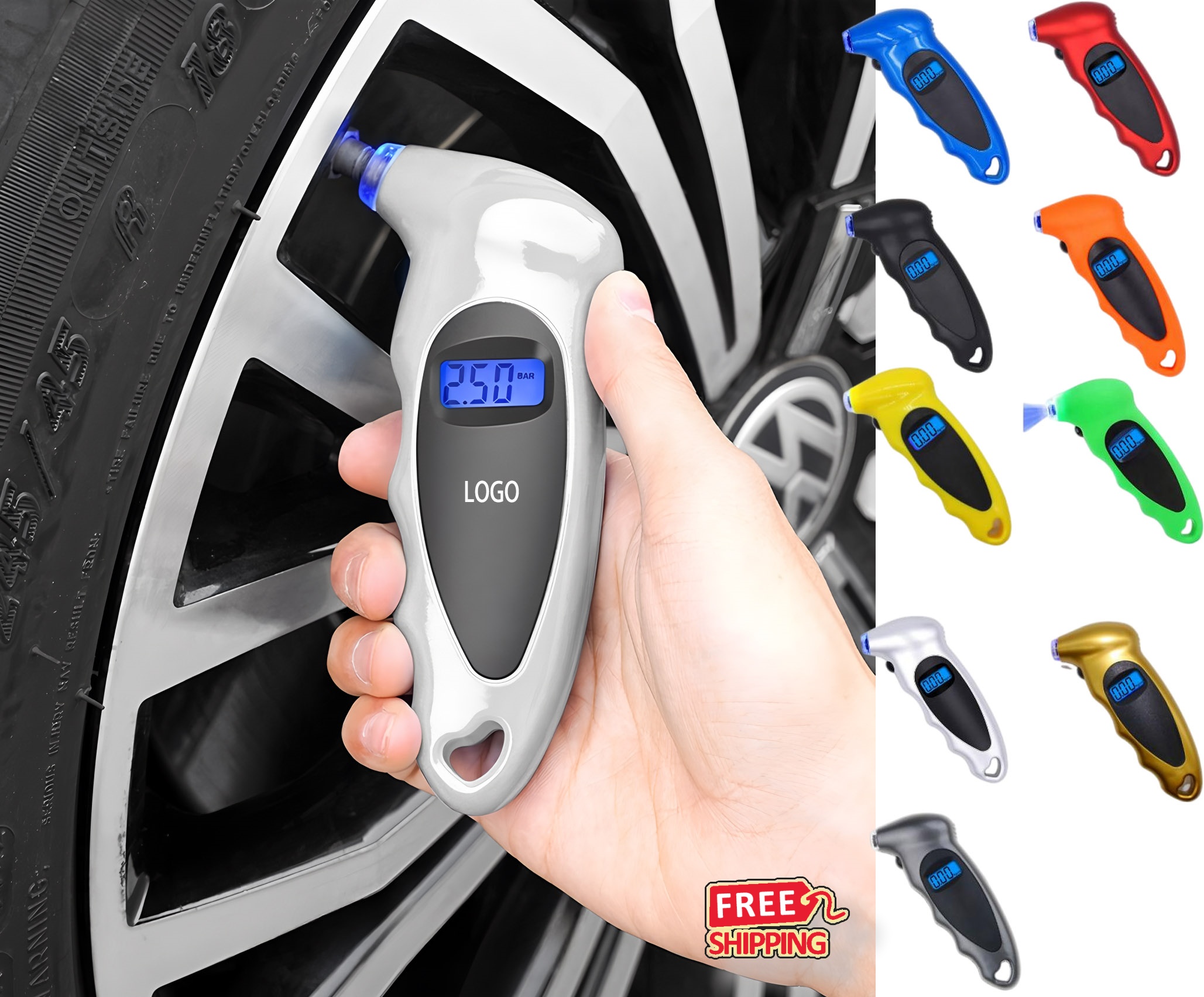 Professional Digital Tire Gauge with Emergency Hammer & Seat Belt Cutter for All Vehicles 1