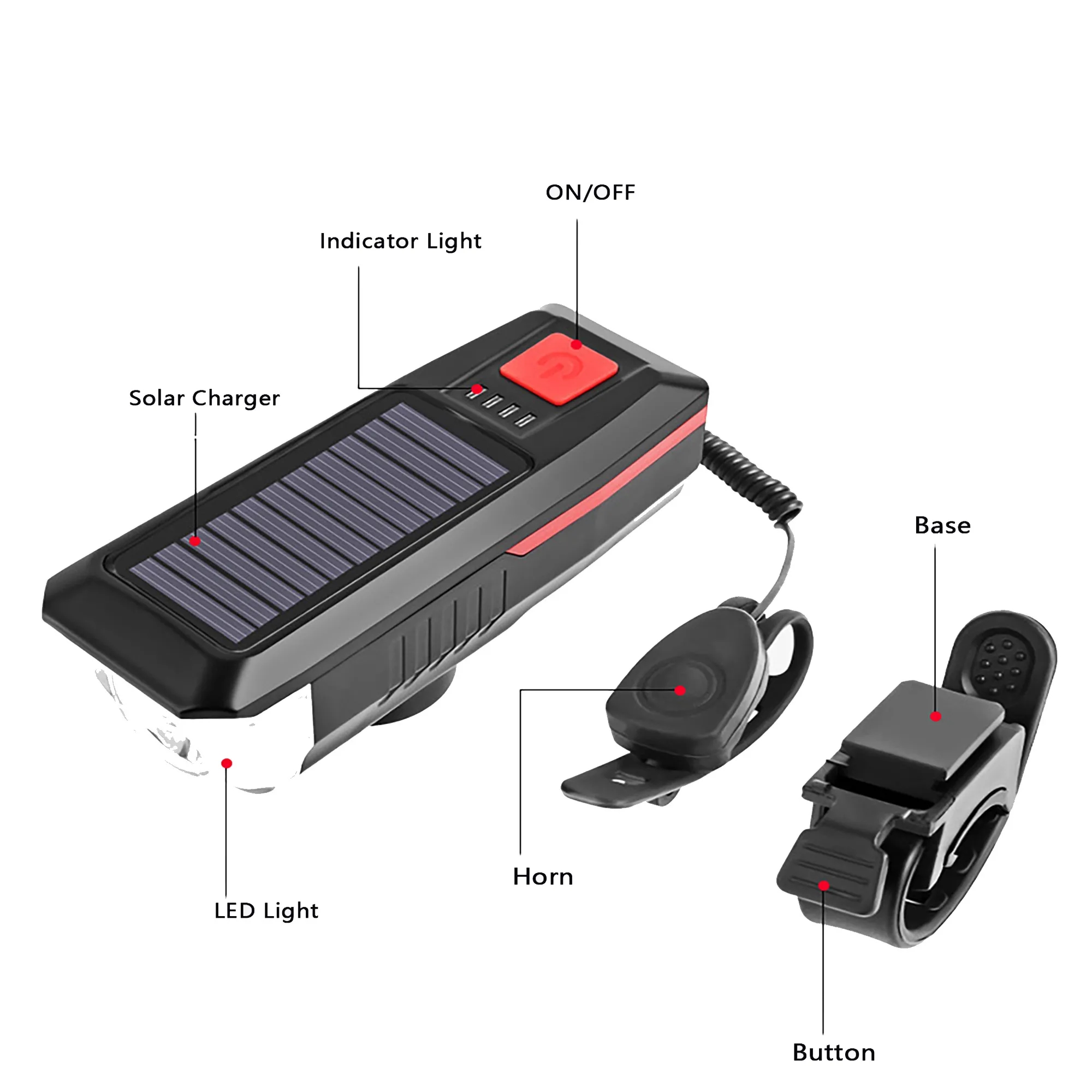 Solar Rechargeable Bicycle Headlight With Horn 5