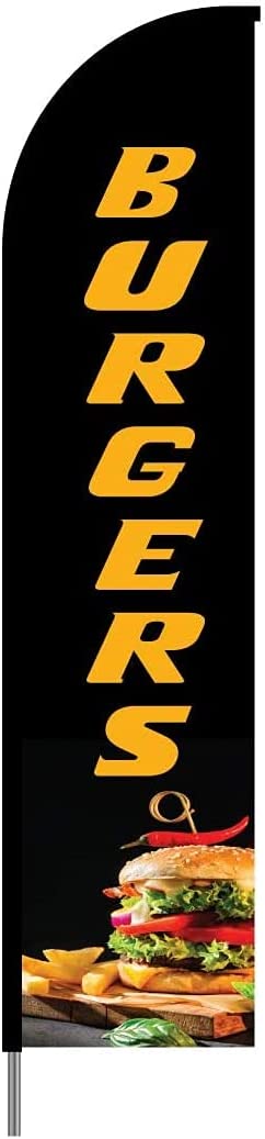 Burger Feather Flag Swooper Banner Pole Kit Outdoor Restaurant and Store Sign Display, 15ft 2