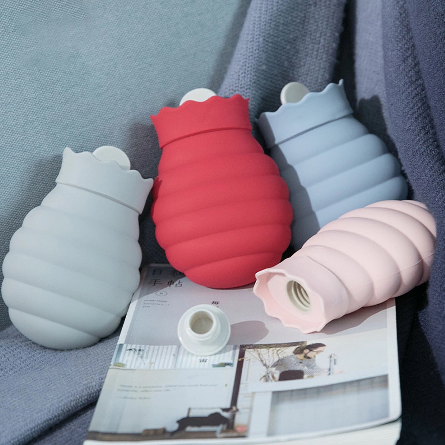 Platinum Silicone Hot Water Bottle With Knitted Cover 3