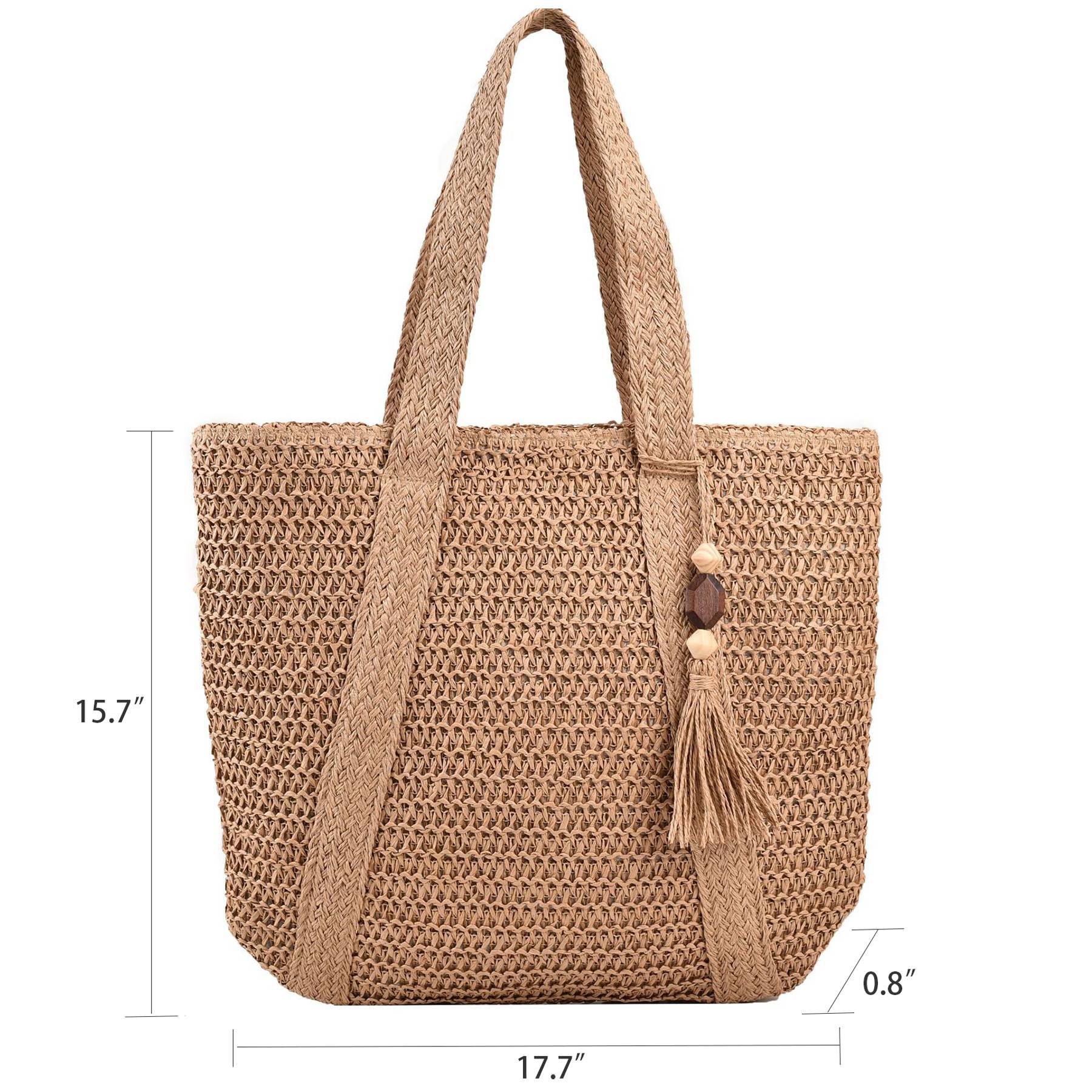 Jute Straw Beach Tote Bag Summer Woven with Tassels, custom tote bag with logo imprint 7