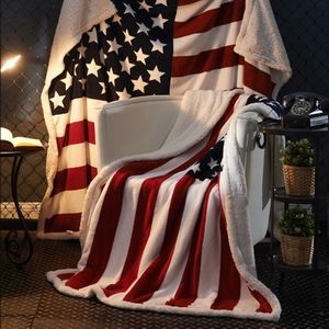Chanasya Patriotic Us Flag Print Sherpa Throw Blanket 2