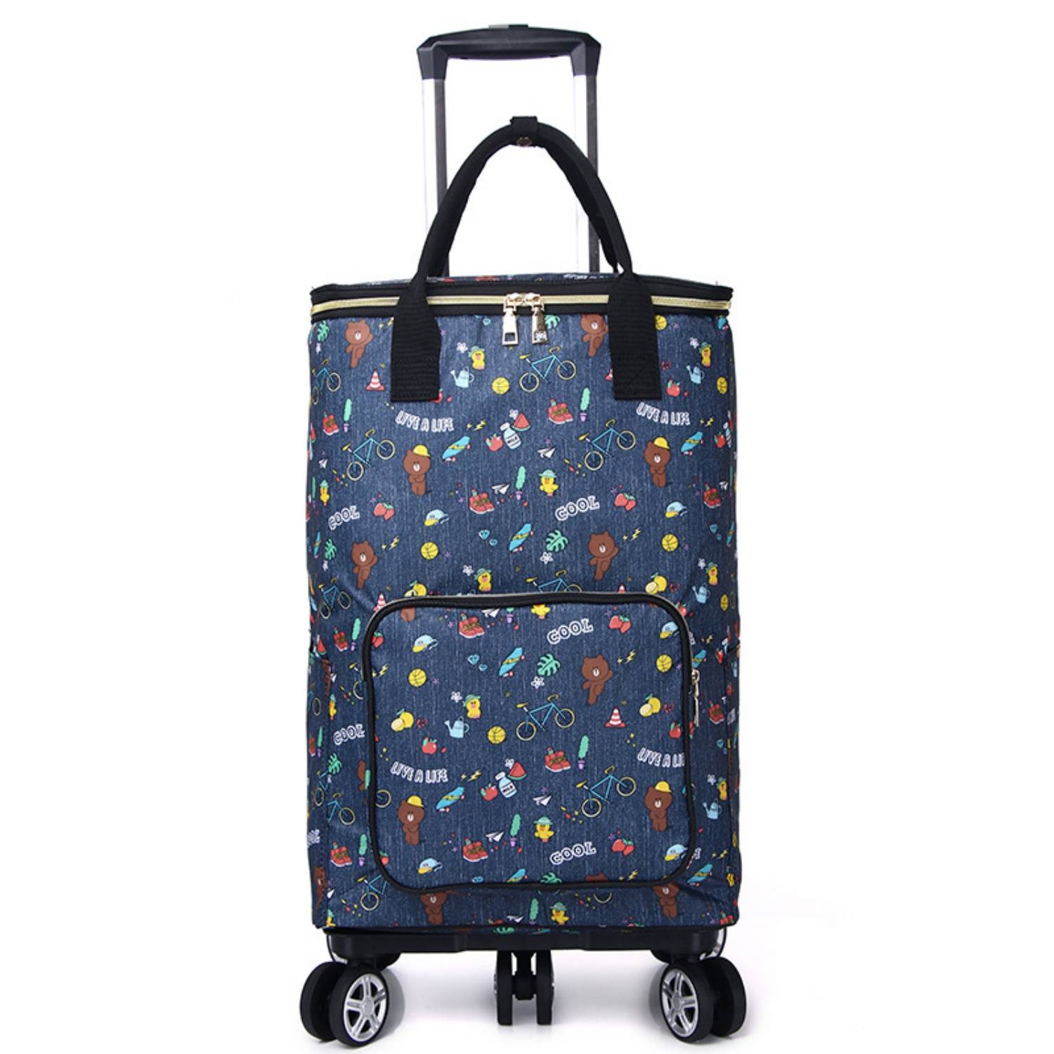 24L Insulated Oxford Cooler Trolley Bag w/ Wheels for Picnic 4