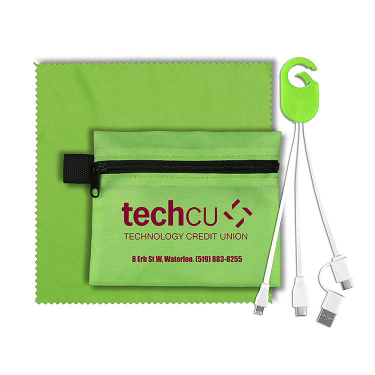 Mobile Tech Charging Cables In Zipper Pouch Components inserted into Polyester Zipper Pouch 17