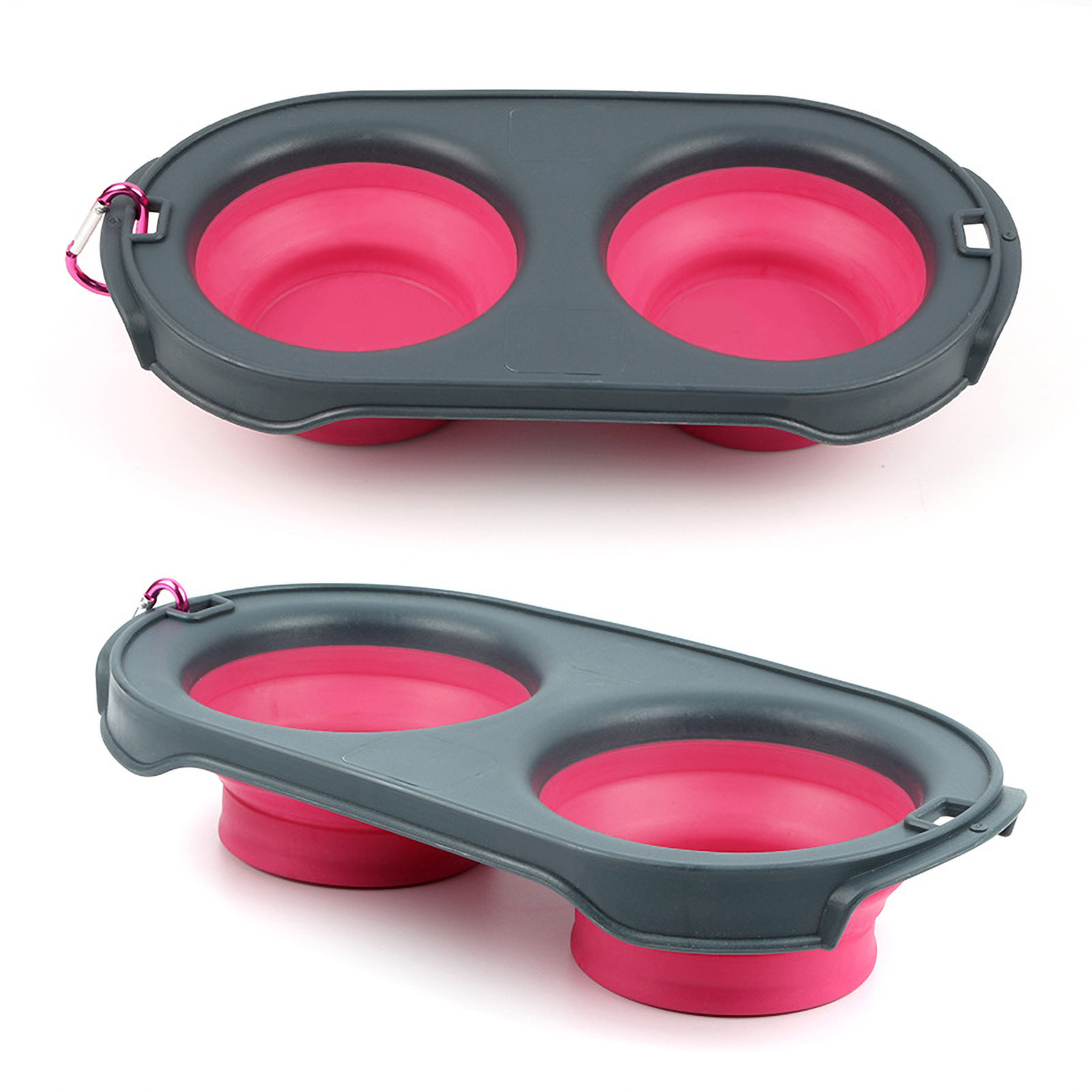 Collapsible Double Dog Bowls with Carabiner Clip 2