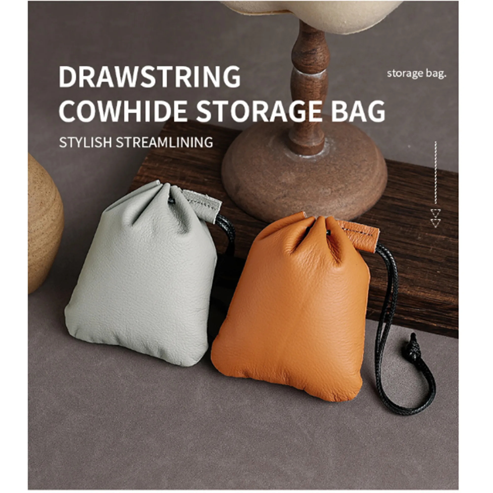 Genuine Leather Drawstring Coin Pouch 13