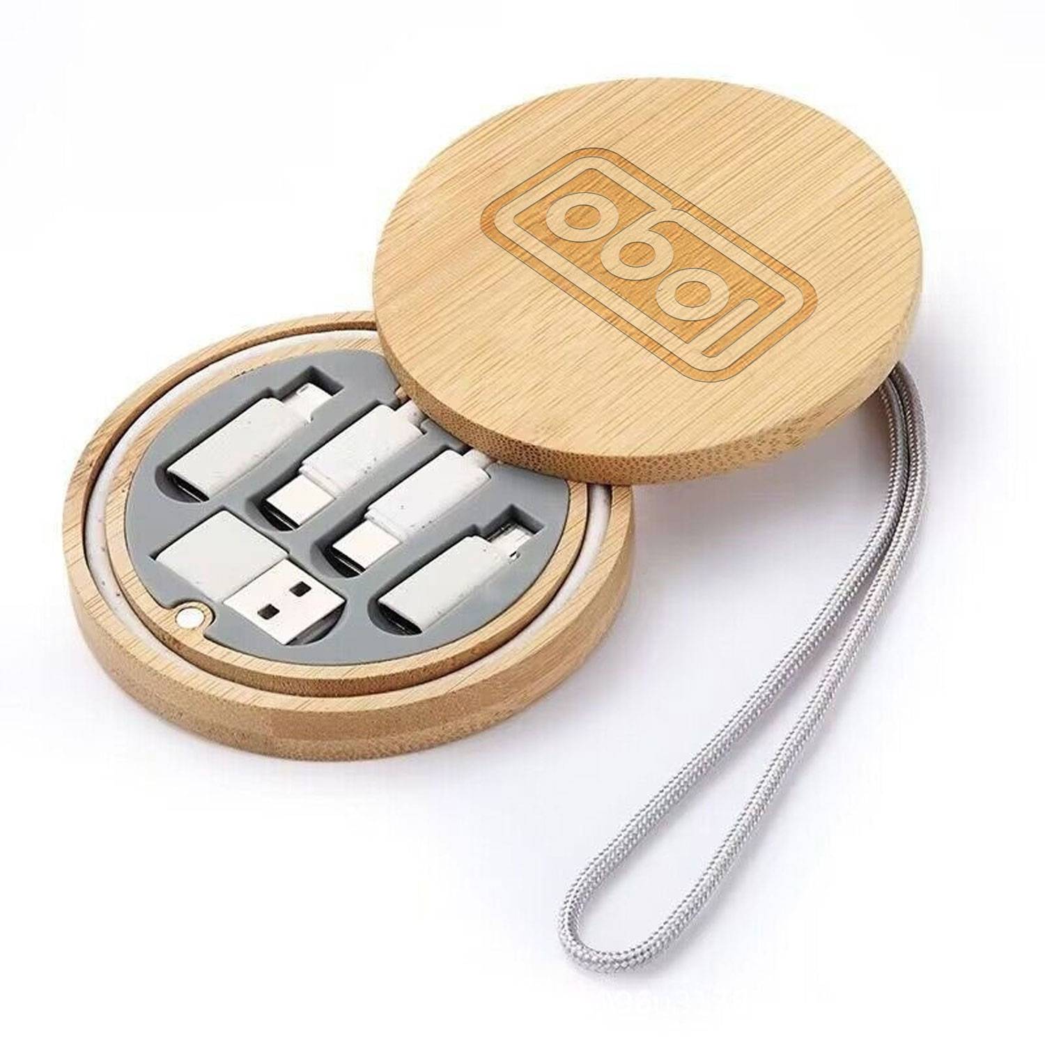 Round Bamboo Data Cable Storage Box 1