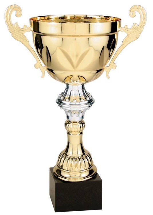 13-1/2" Tall Gold Metal Cup Trophy with Marble Base 2