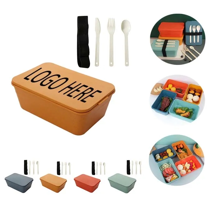 Wheat straw bento box with Knife, fork and spoon set 3