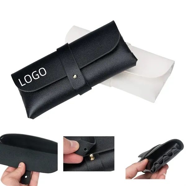 Black Leather Eyeglasses Holder - PVC Buckle Protective Case 2