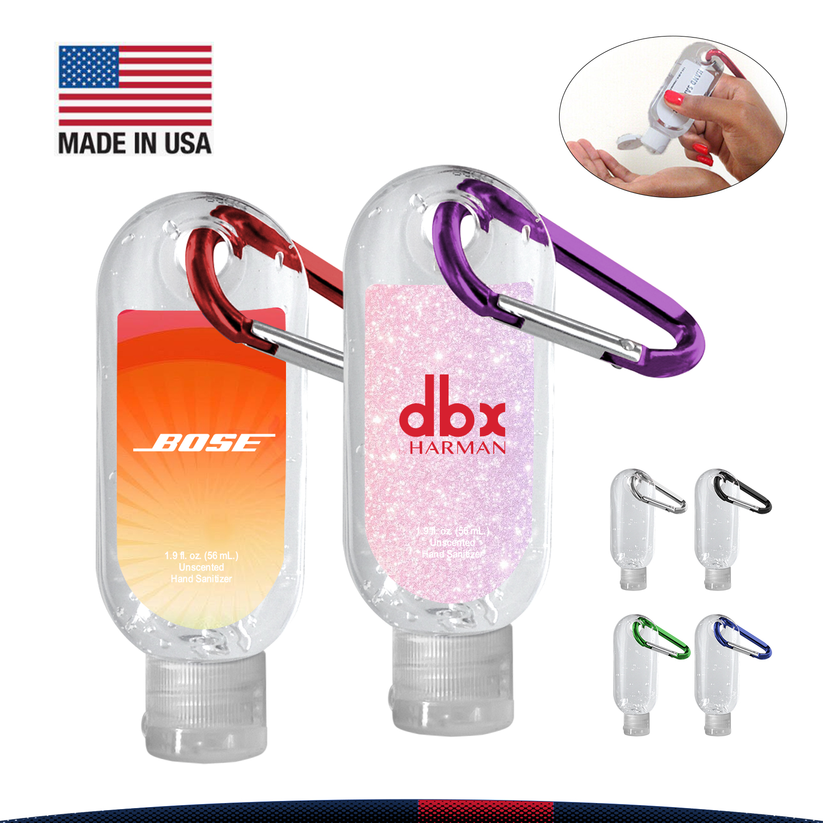 1.9 oz. Pabuk Clear Bottle Clear Sanitizer With Carabiner 19