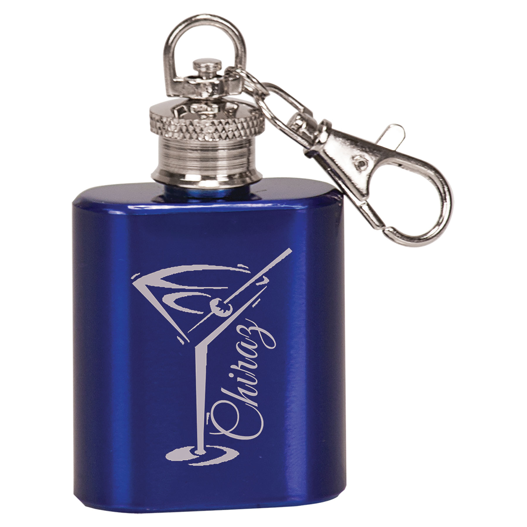 1oz Blue Stainless Steel Flask Keychain