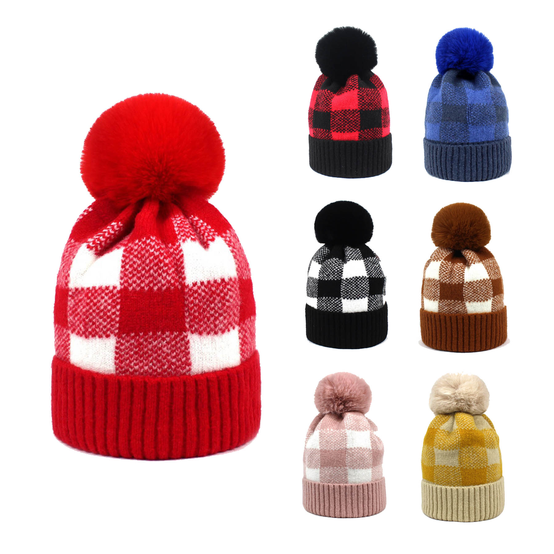 Knitted Cap with Fur Ball 2