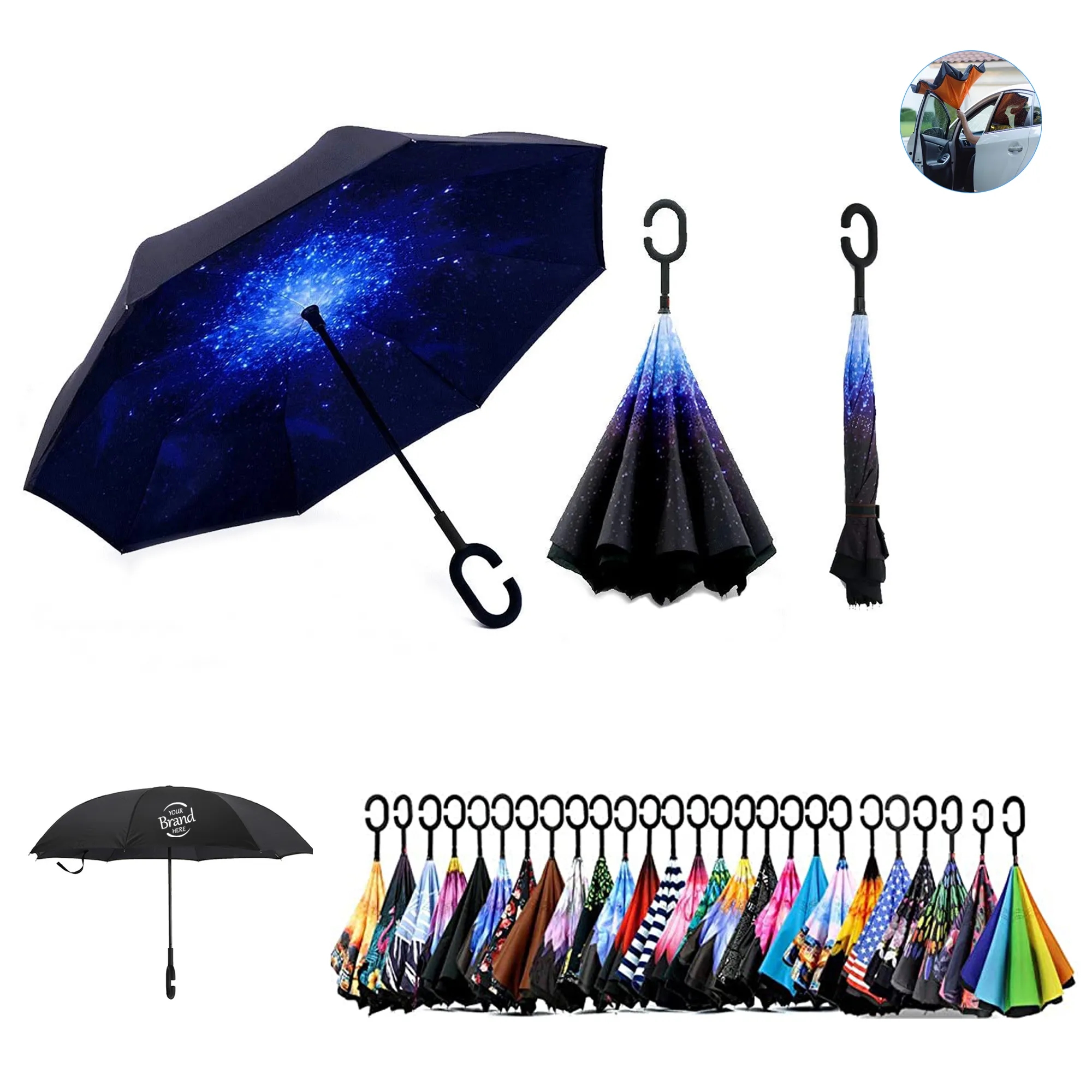 C-Shaped Hand-Free Reverse Umbrella MOQ 100 PCS 2