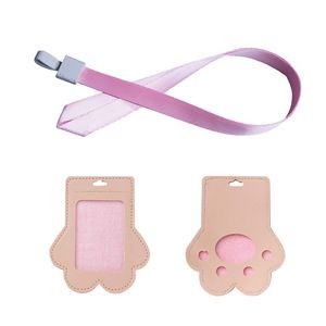 Adorable Paw Shaped PU Leather Card Holder With Lanyard 3