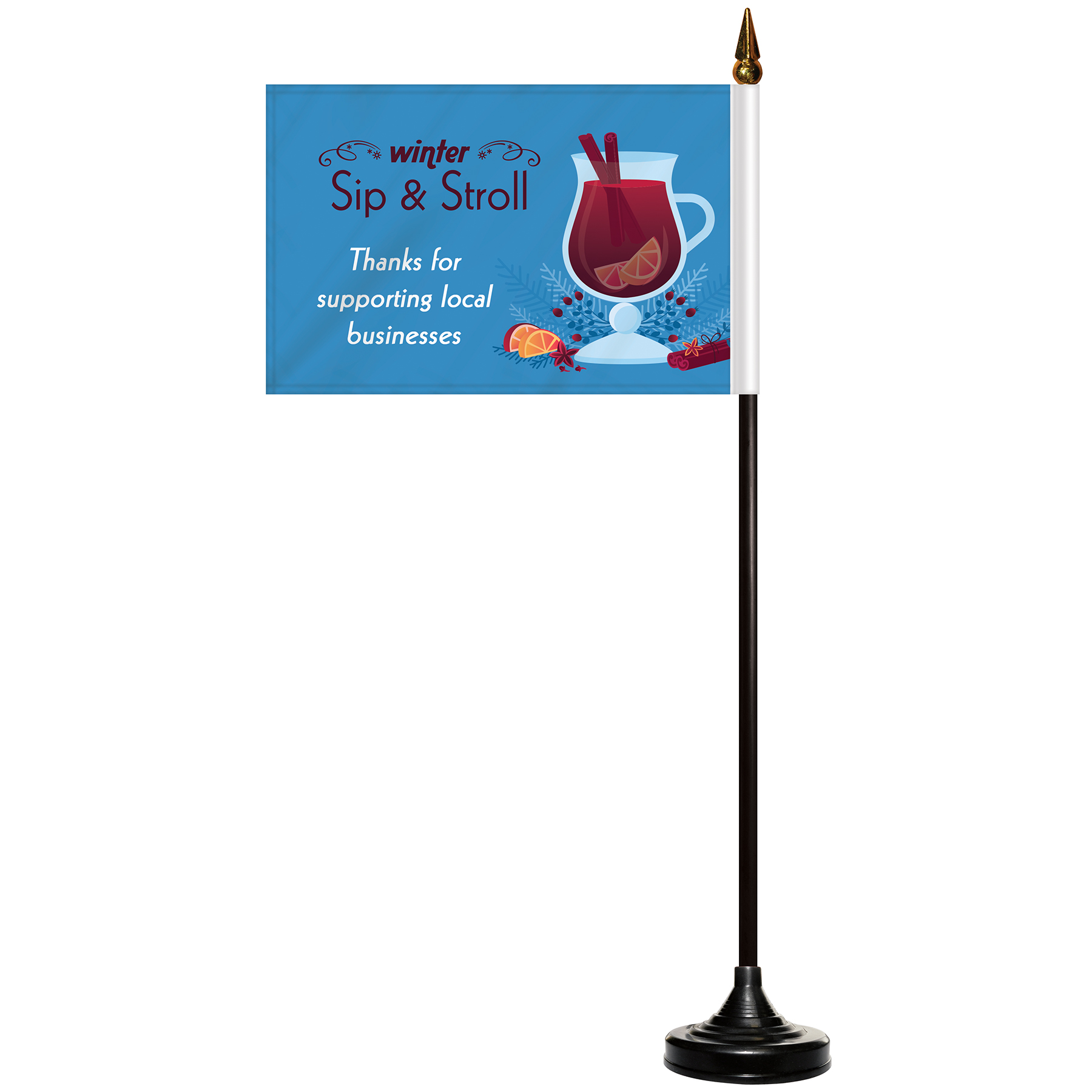 Double Sided Stick Flag with Black Plastic Weighted Base 2