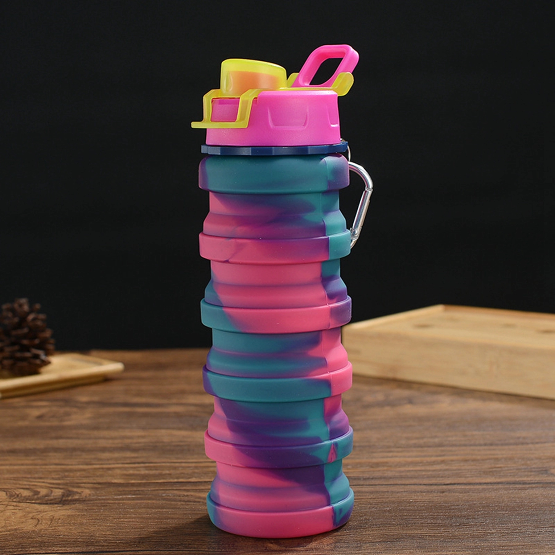 17 Oz. Rainbow Collapsible Water Bottle with Carabiner 2