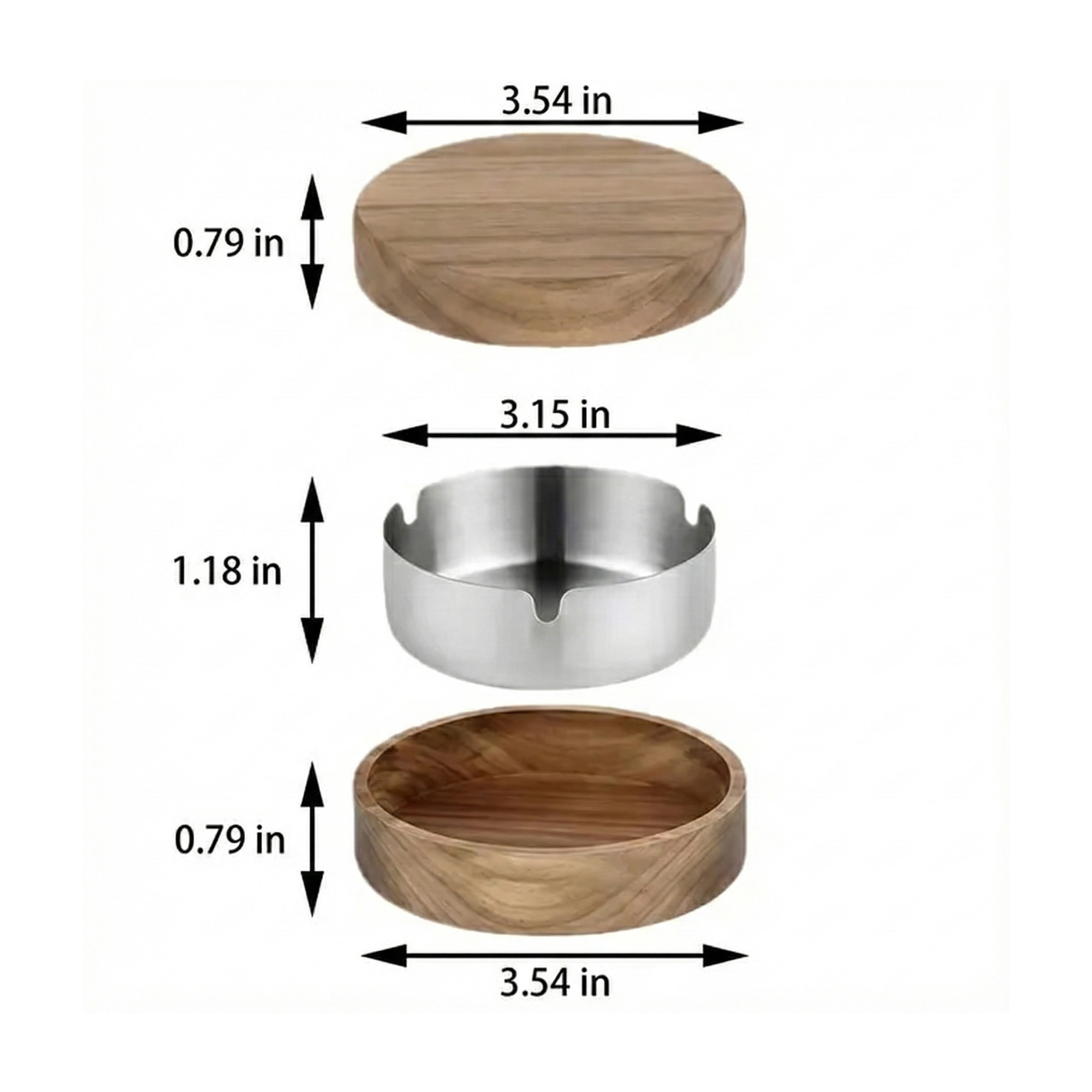 Round Wood Stainless Steel Ashtray 3