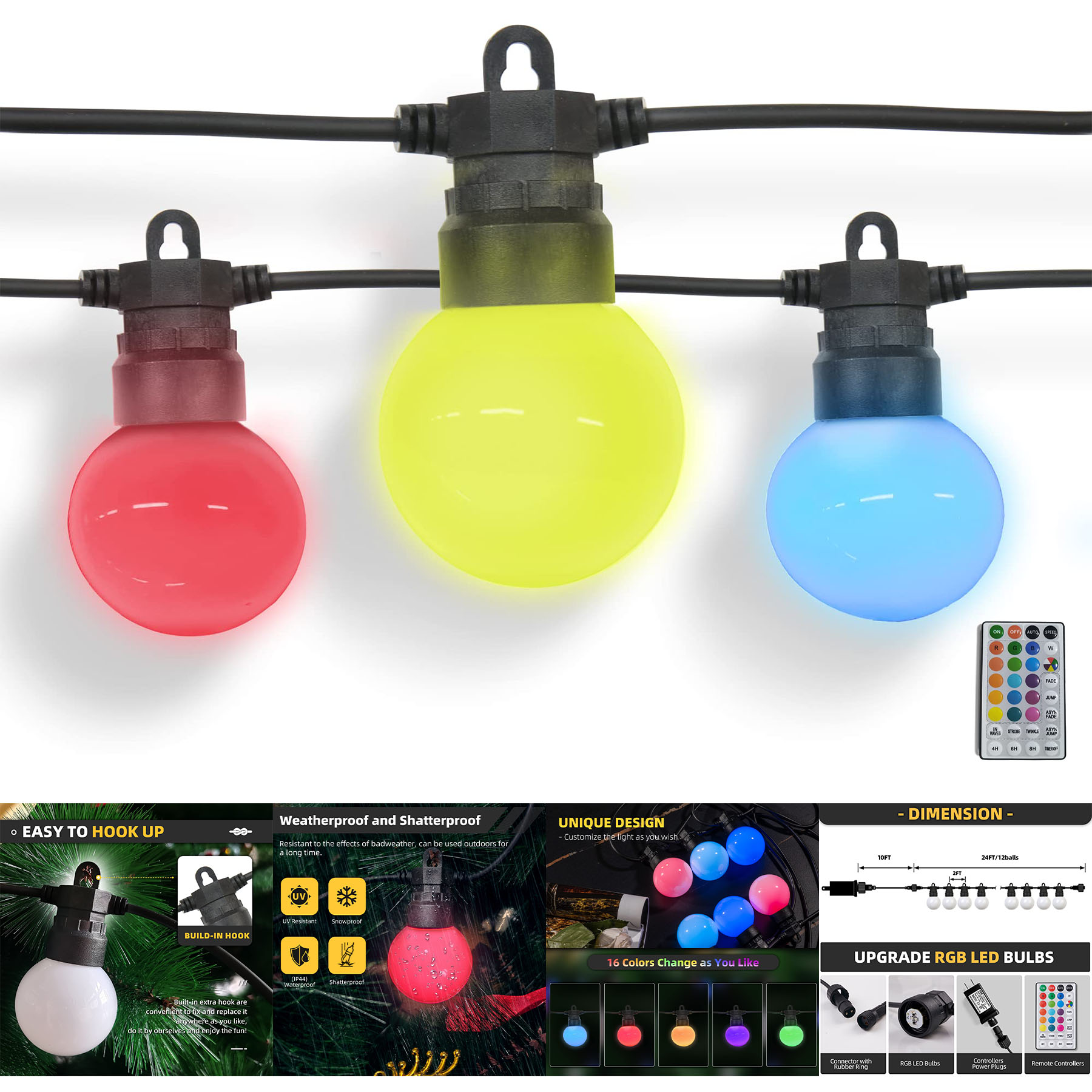 24Ft Color Outdoor String Lights 2