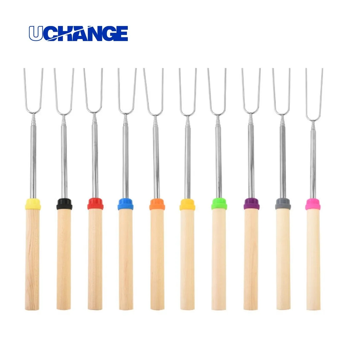 5 Extendable Wood BBQ Skewers Marshmallow Roasting Sticks 2