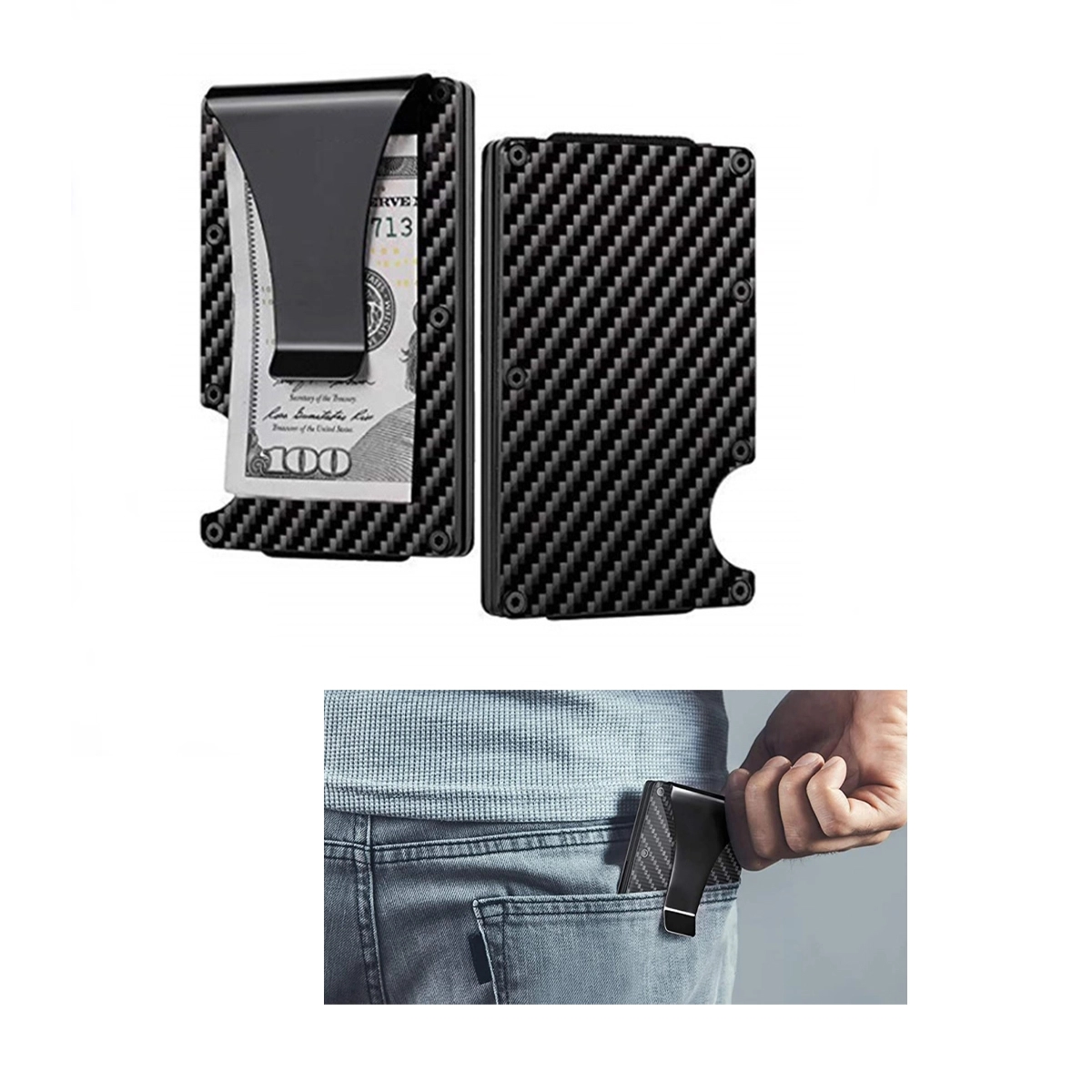 Carbon Fiber Credit Card Holder with Metal Money Clip 3