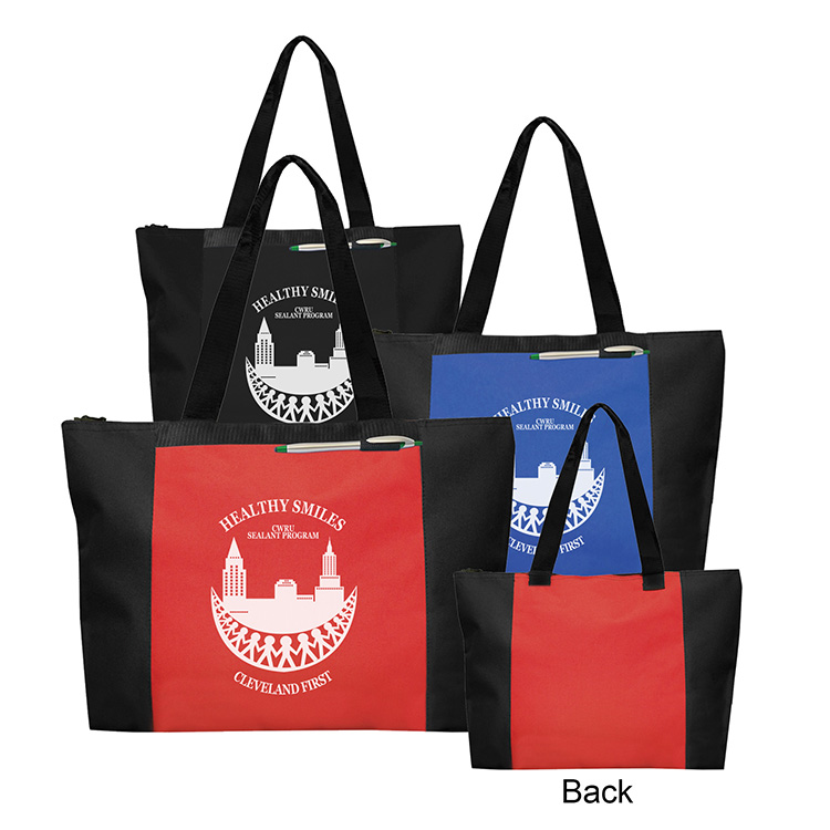 Durable 600D polyester daily zipper tote with heavy Backing. 2