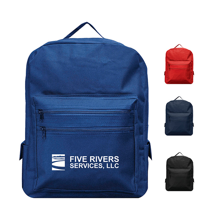 Backpack with large front compartment & 2 side pockets. 14