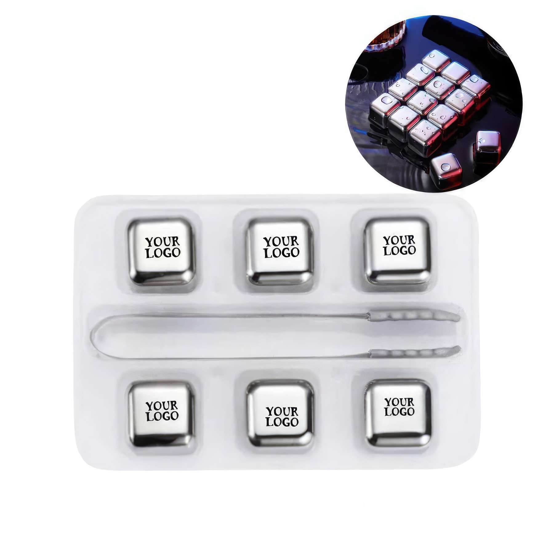 6 Pack Stainless Steel Ice Cubes With Tongs 2