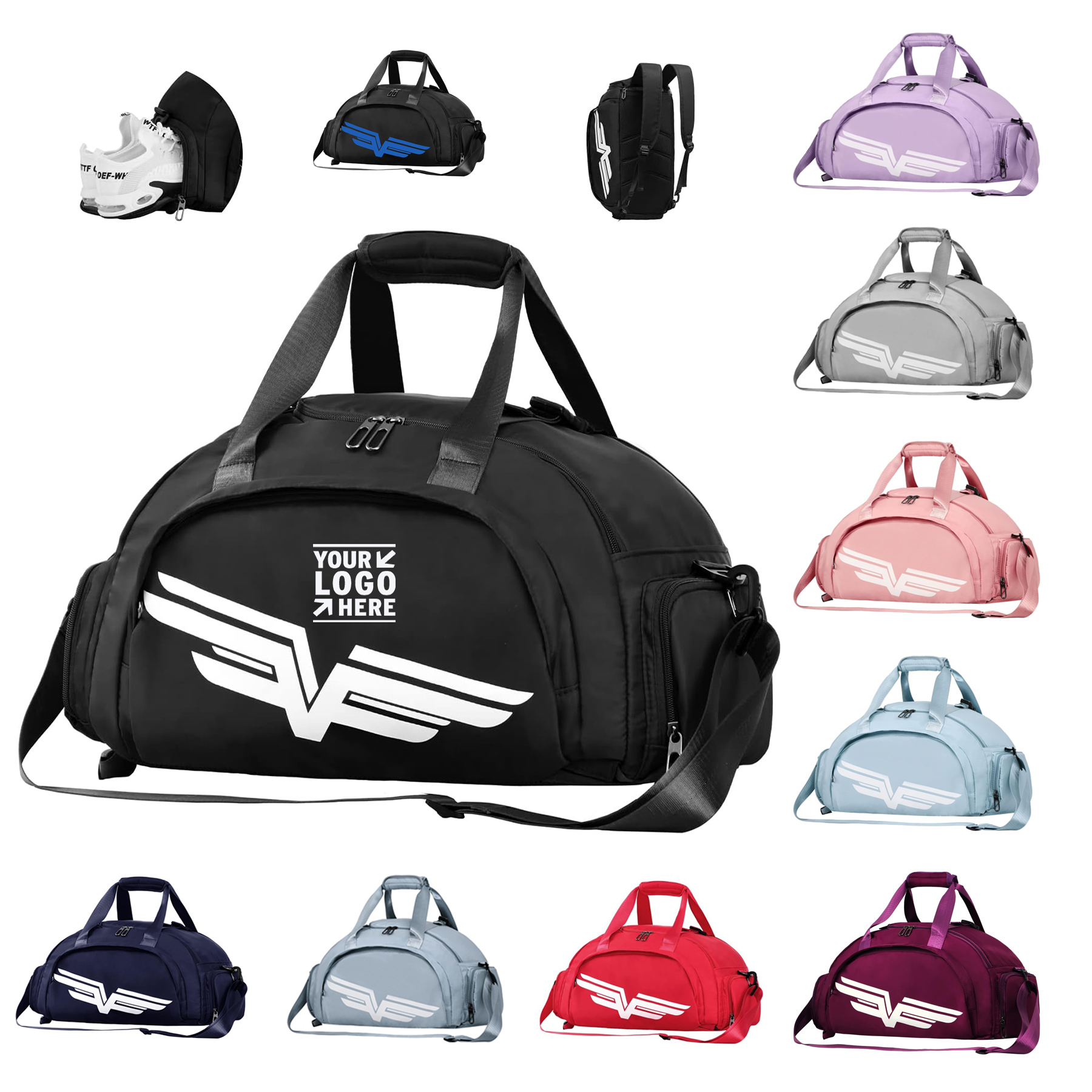 Men Women Sports Gym Bag Foldable Water Resistant Travel Duffle Backpack with Wet Pocket 2