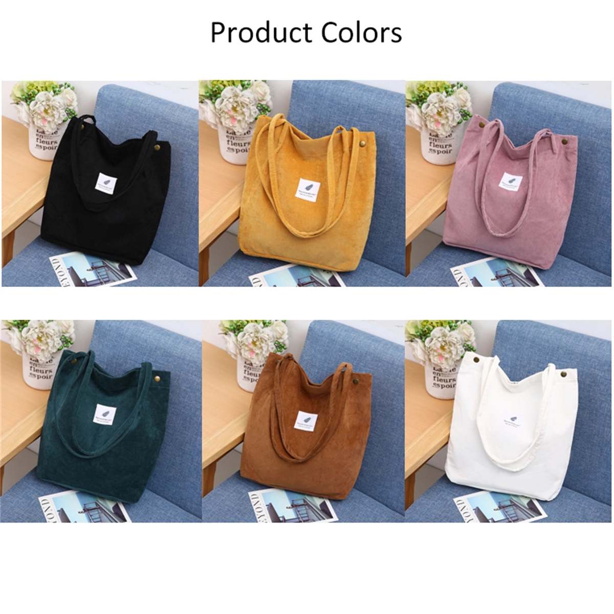 Corduroy Tote Bag For Women, custom tote bag with logo imprint 3