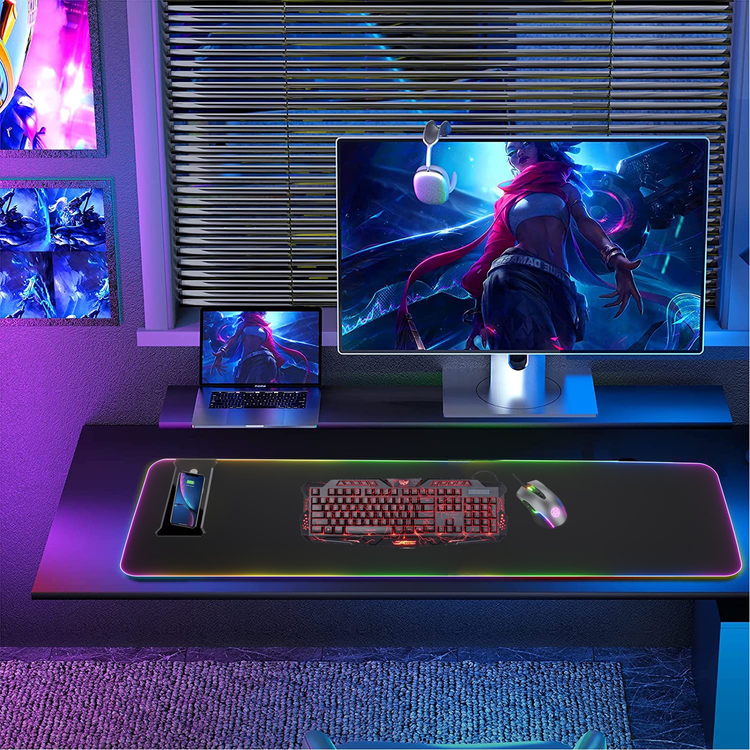 10W Wireless Charging Rgb Gaming Mouse Pad With Usb Port 2