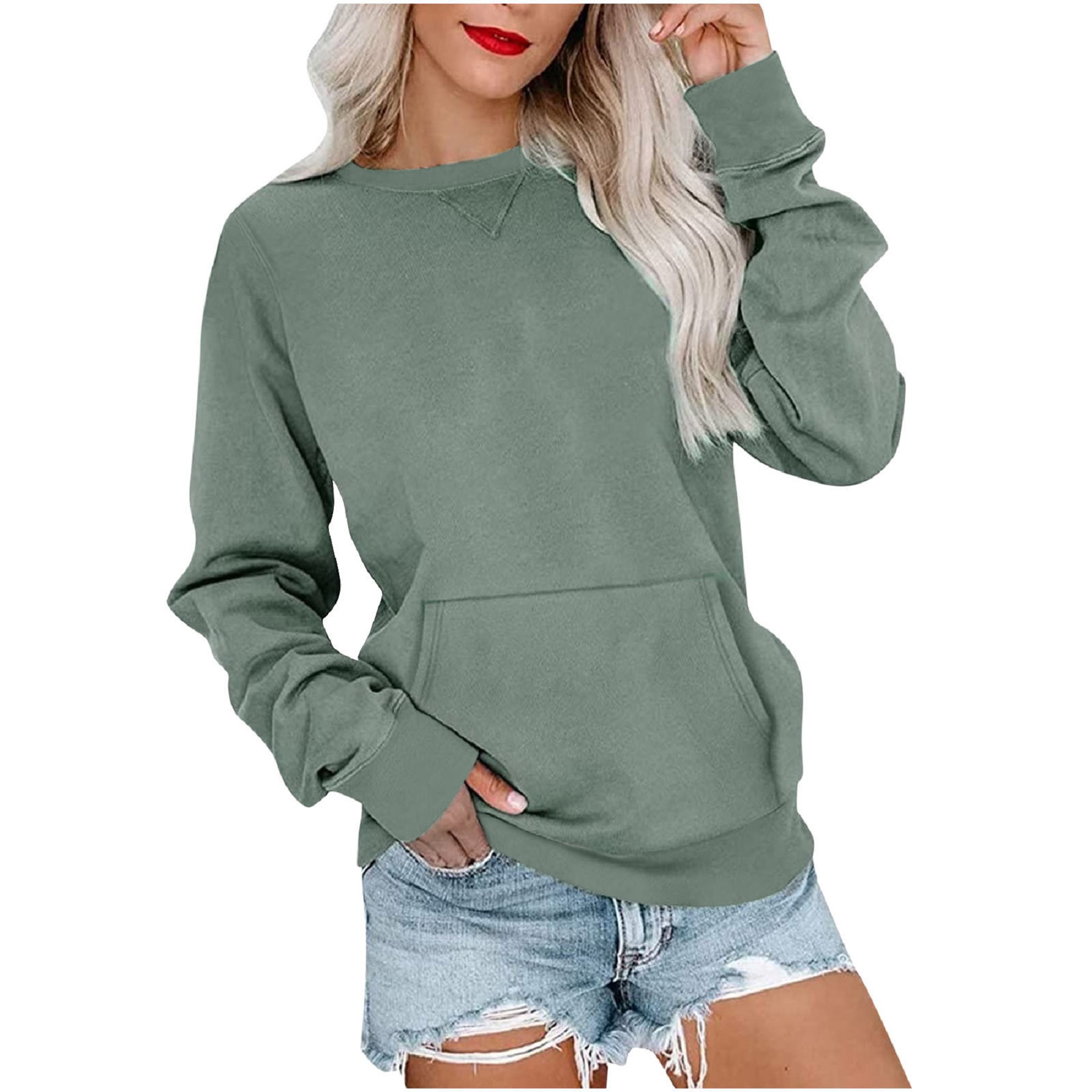 Casual Womens Sweatshirts Crewneck Long Sleeve Tops, custom hoodie or sweatshirt with logo imprint 11