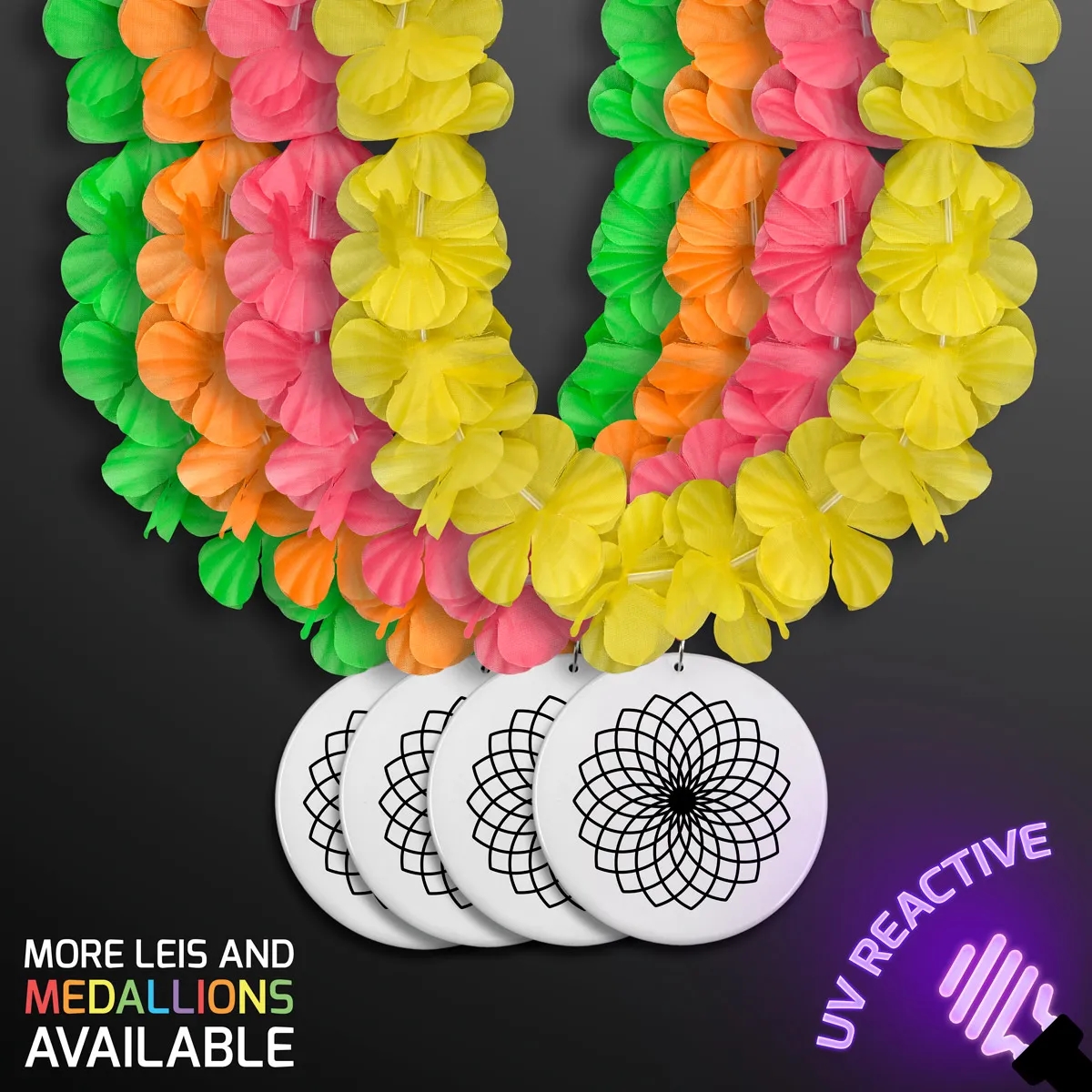 Neon Assorted Hawaiian Leis with Medallion (Non-Light Up) 3