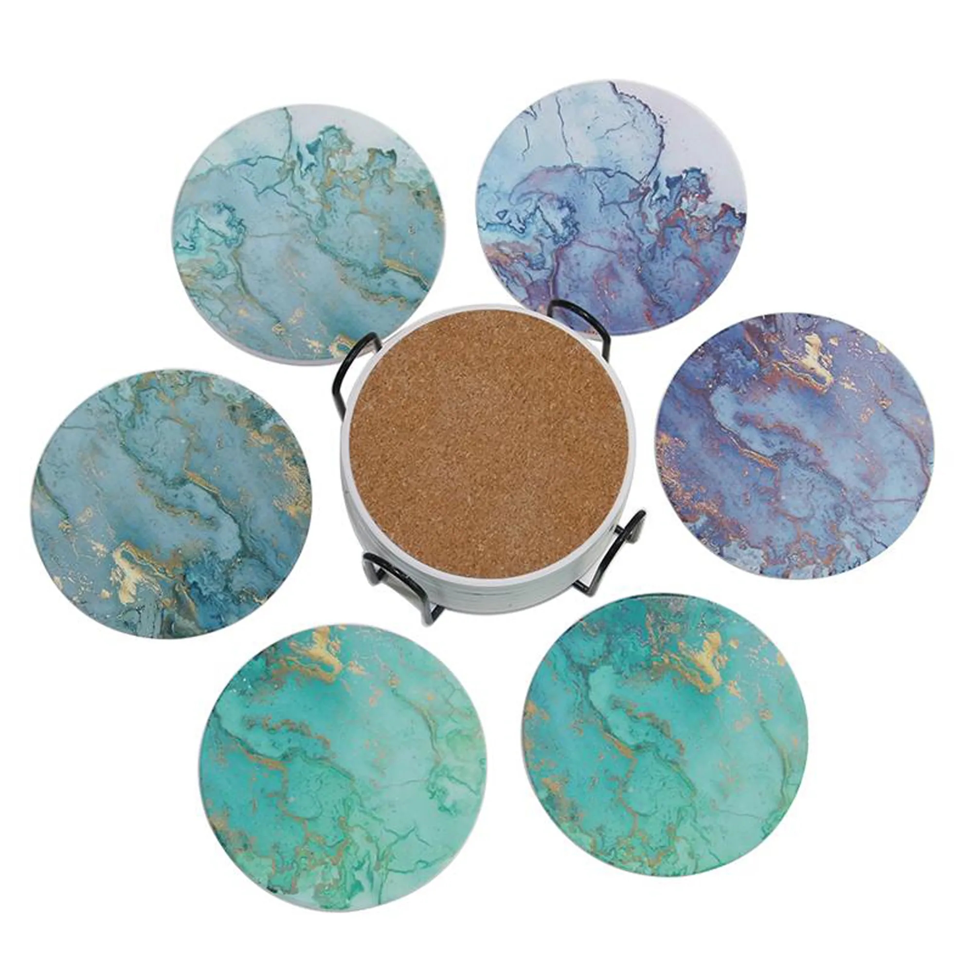 6 Pcs Ceramic Coaster Set with Holder 15