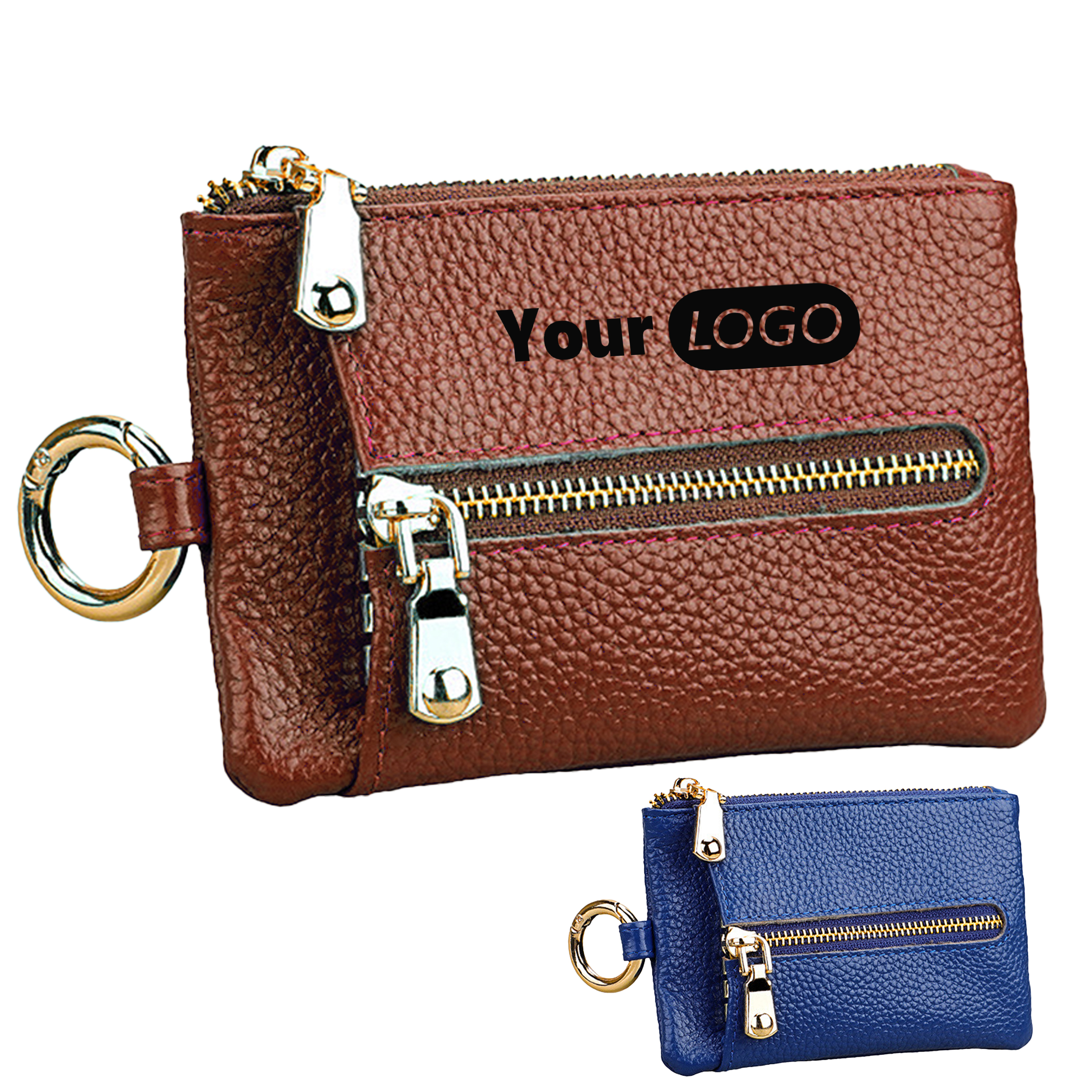 Leather Compact Zip Wallet With Keyring 2