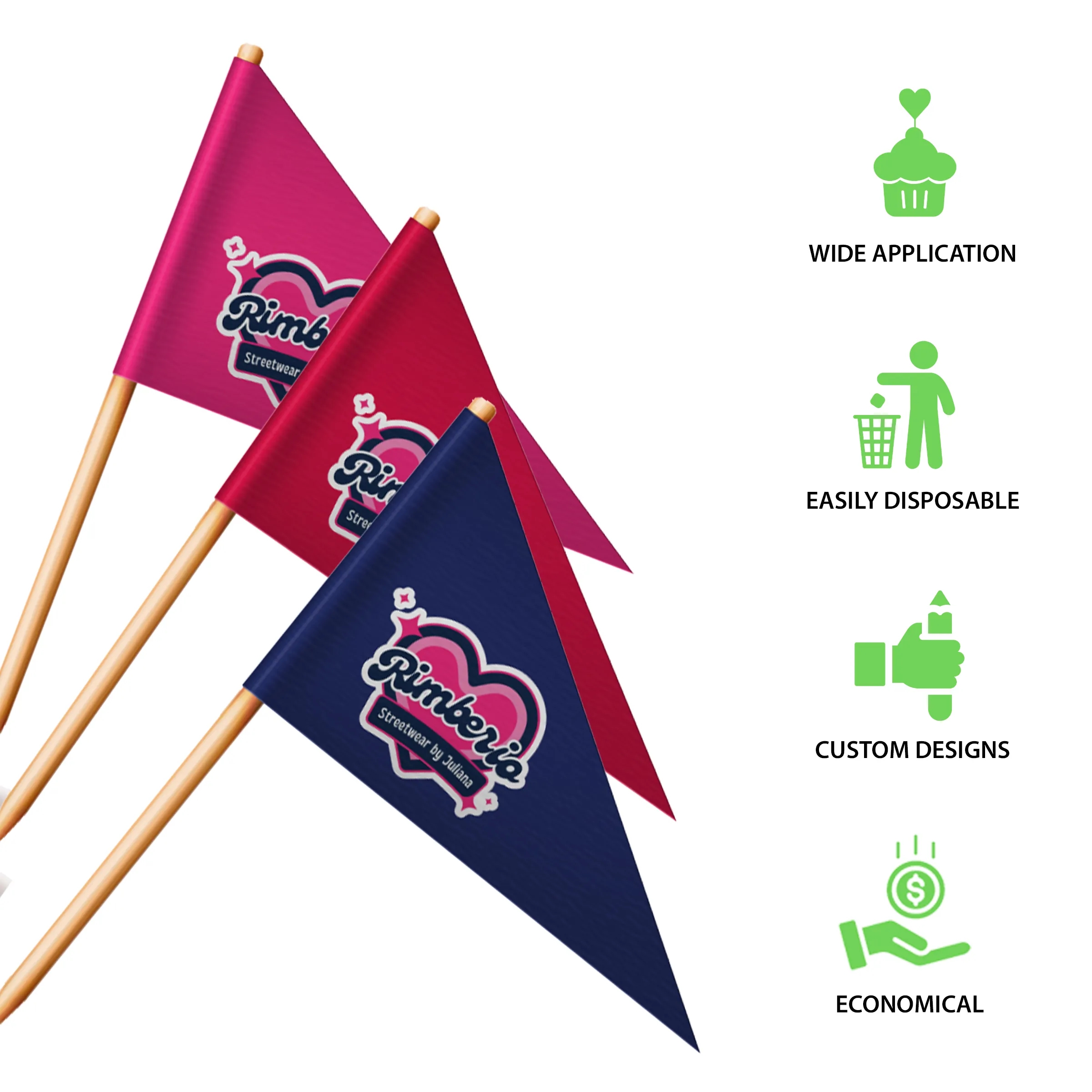 Custom Paper Toothpick Flags - Style F Flag Size 1.5" x 2.5" 6