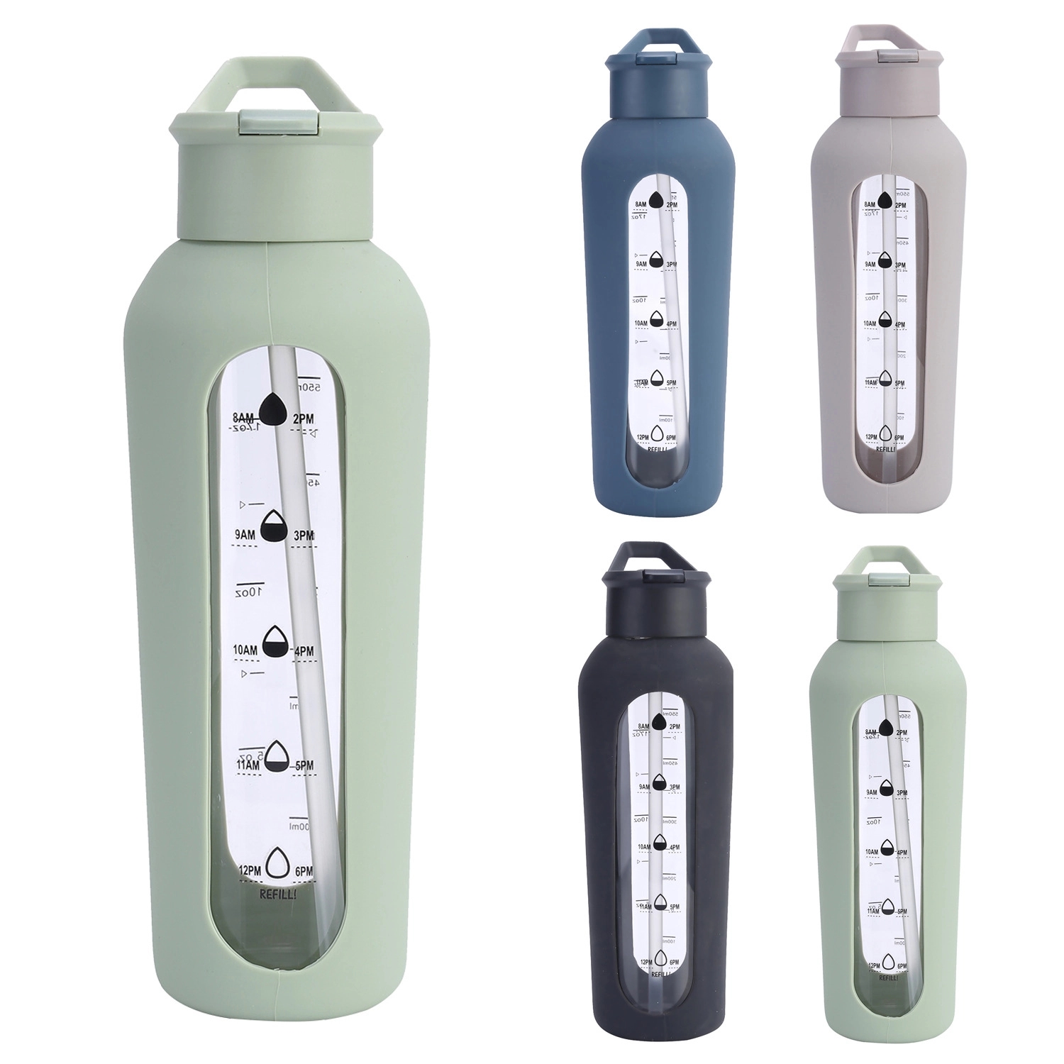 24 oz Glass Water Bottle With Time Marker 8