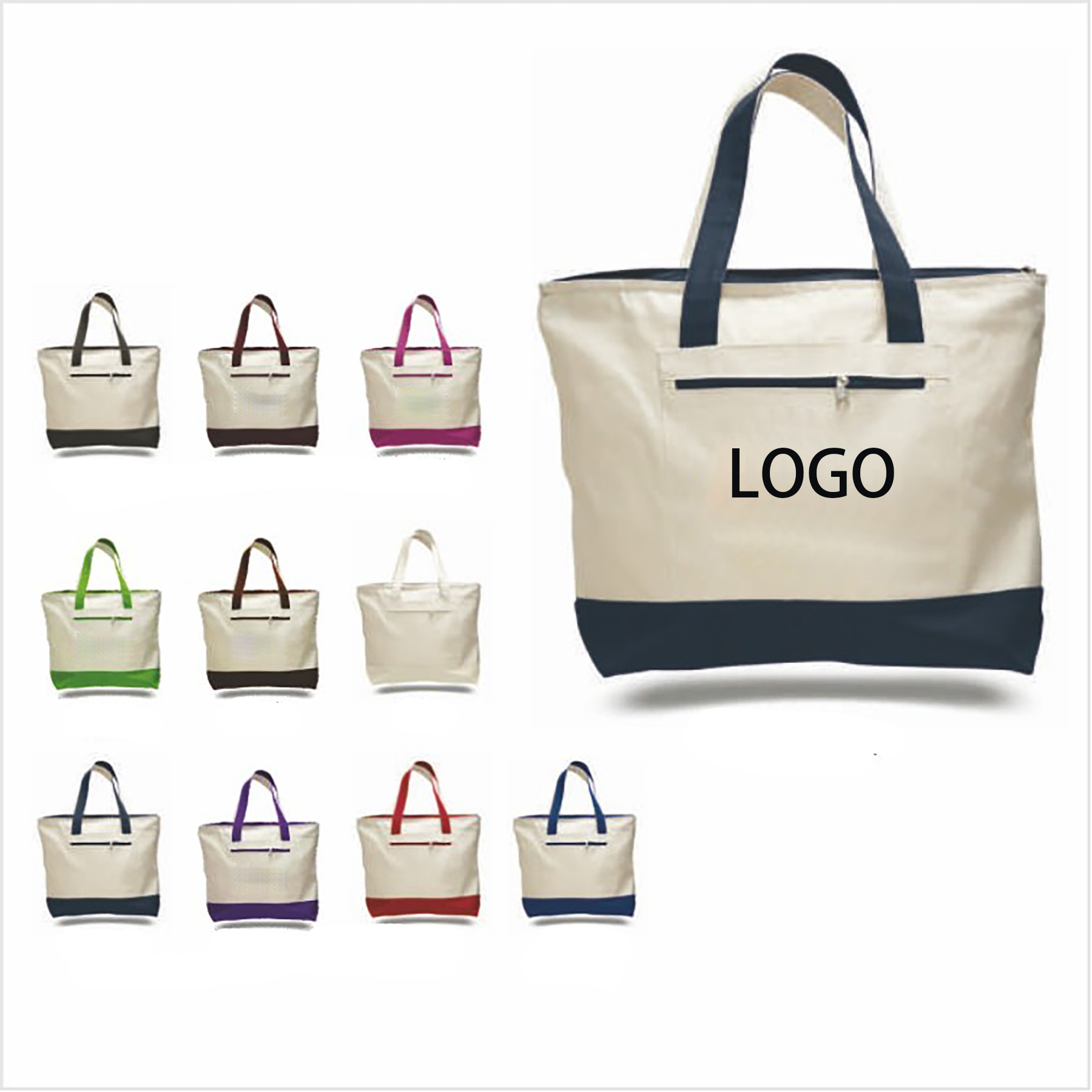 Zipper Sturdy Canvas Tote Bags for Beach/Work/ Travel/ Shopping 1