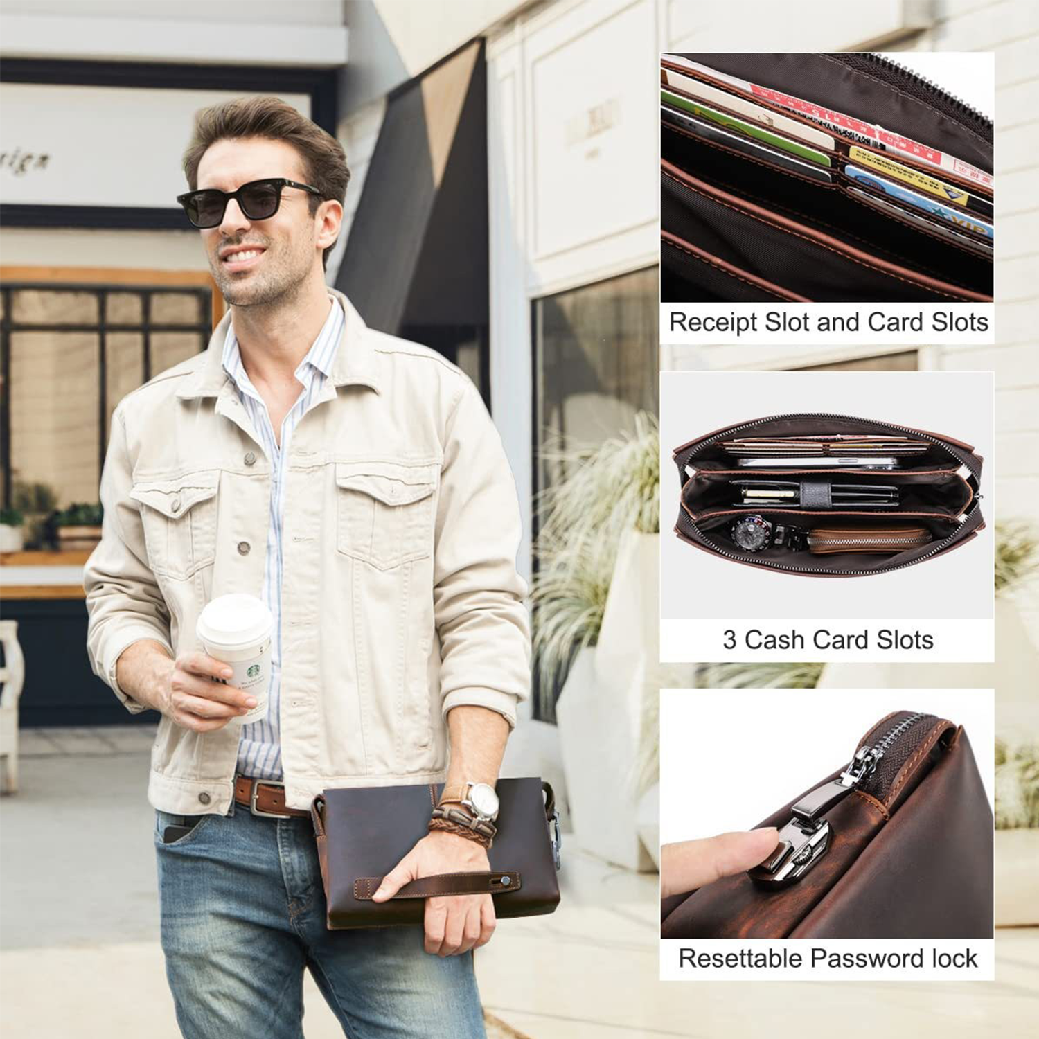 Genuine Leather Clutch Purse Bag For Man 7