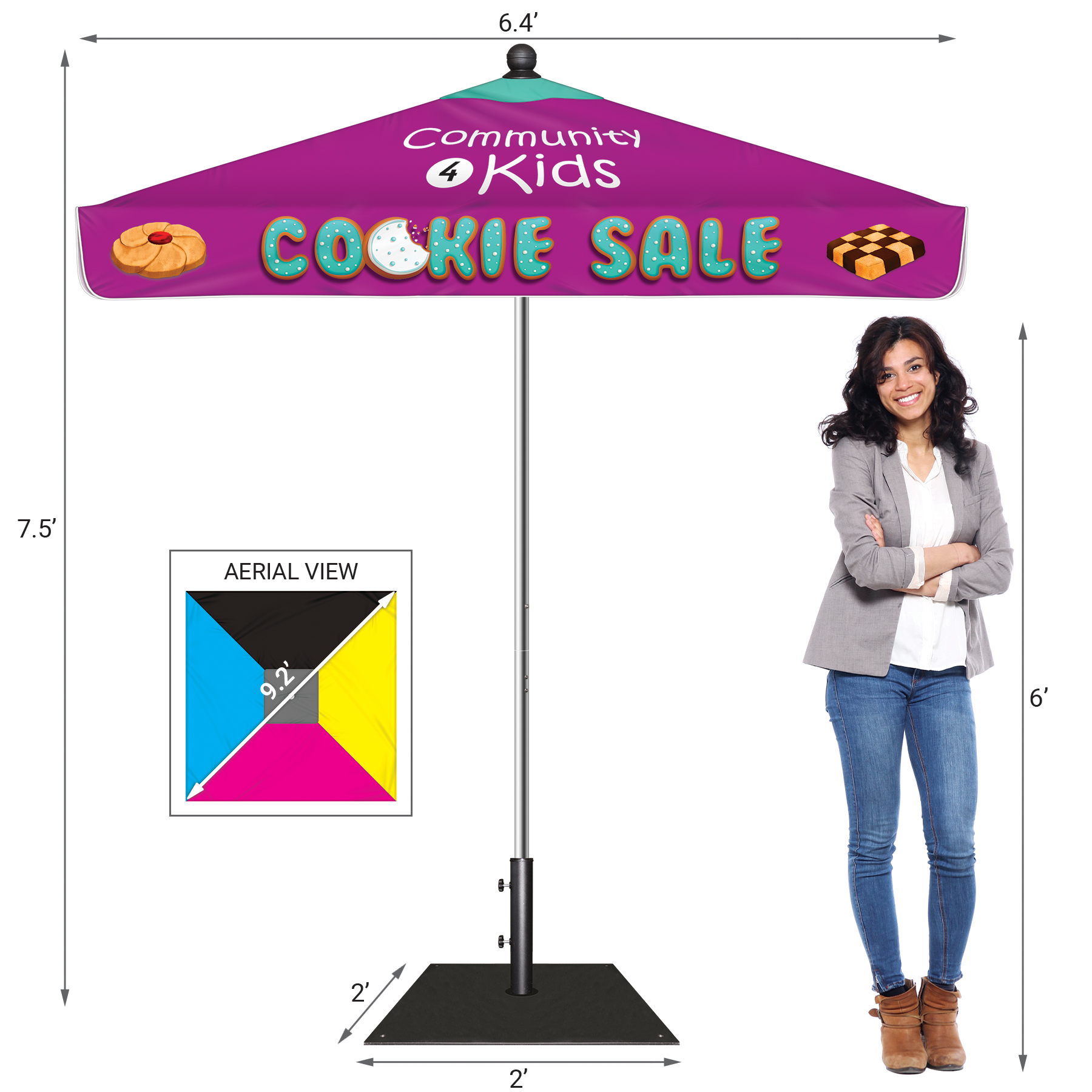 7.5' Heavy Duty Square Umbrella Kit with Valance and Steel Base 6