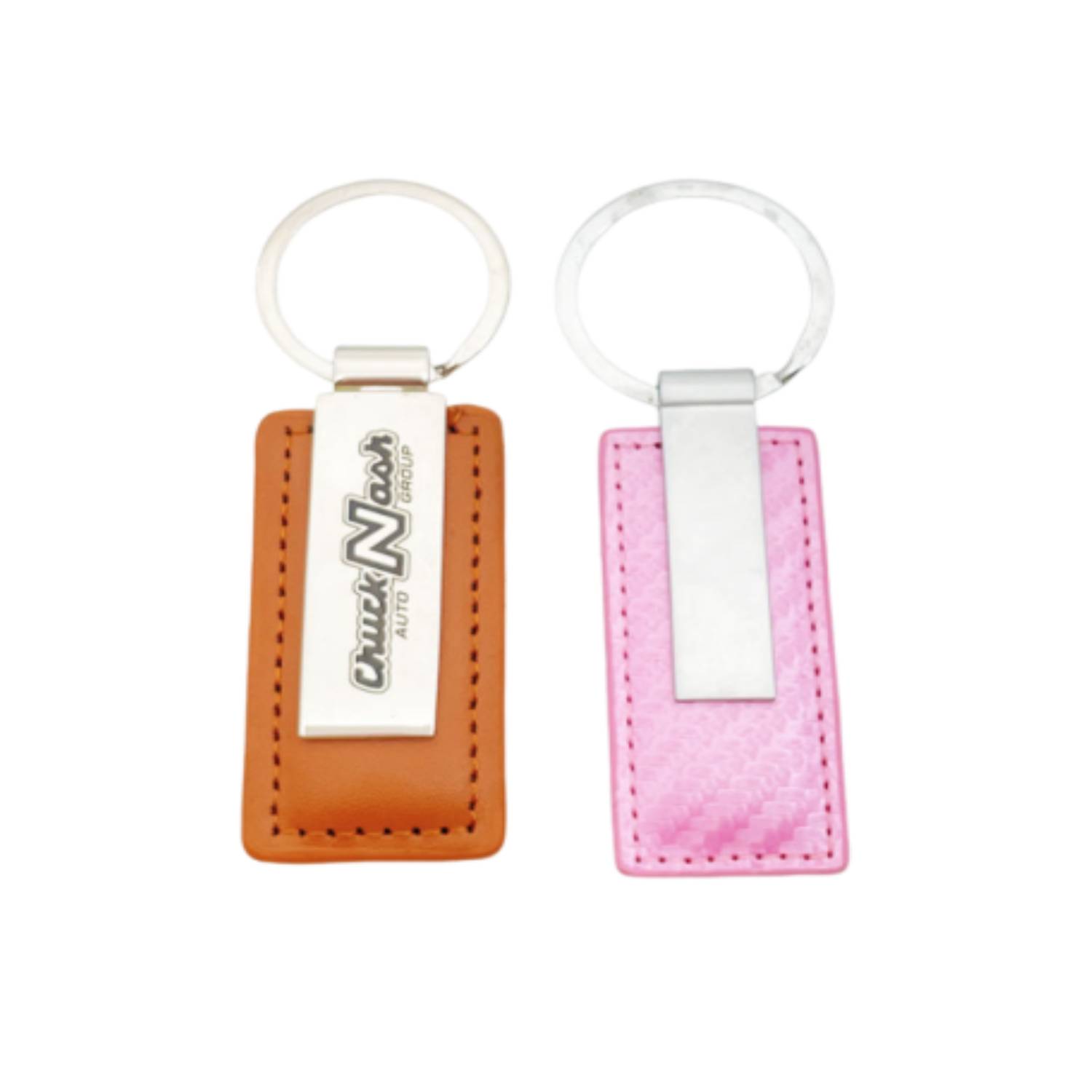 Silver Metal PU Leather Rectangular Keychain 3