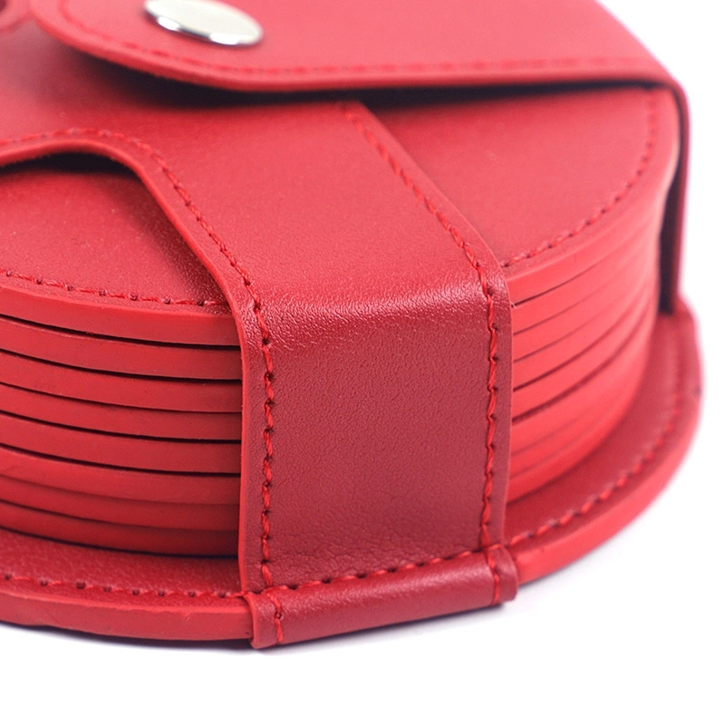 Custom 8 PCS Premium PU Leather Drink Coasters with Holder 8