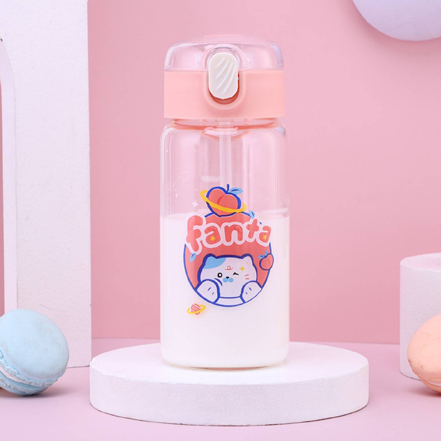 Single-layer bouncing lid glass water bottle straw cup 7