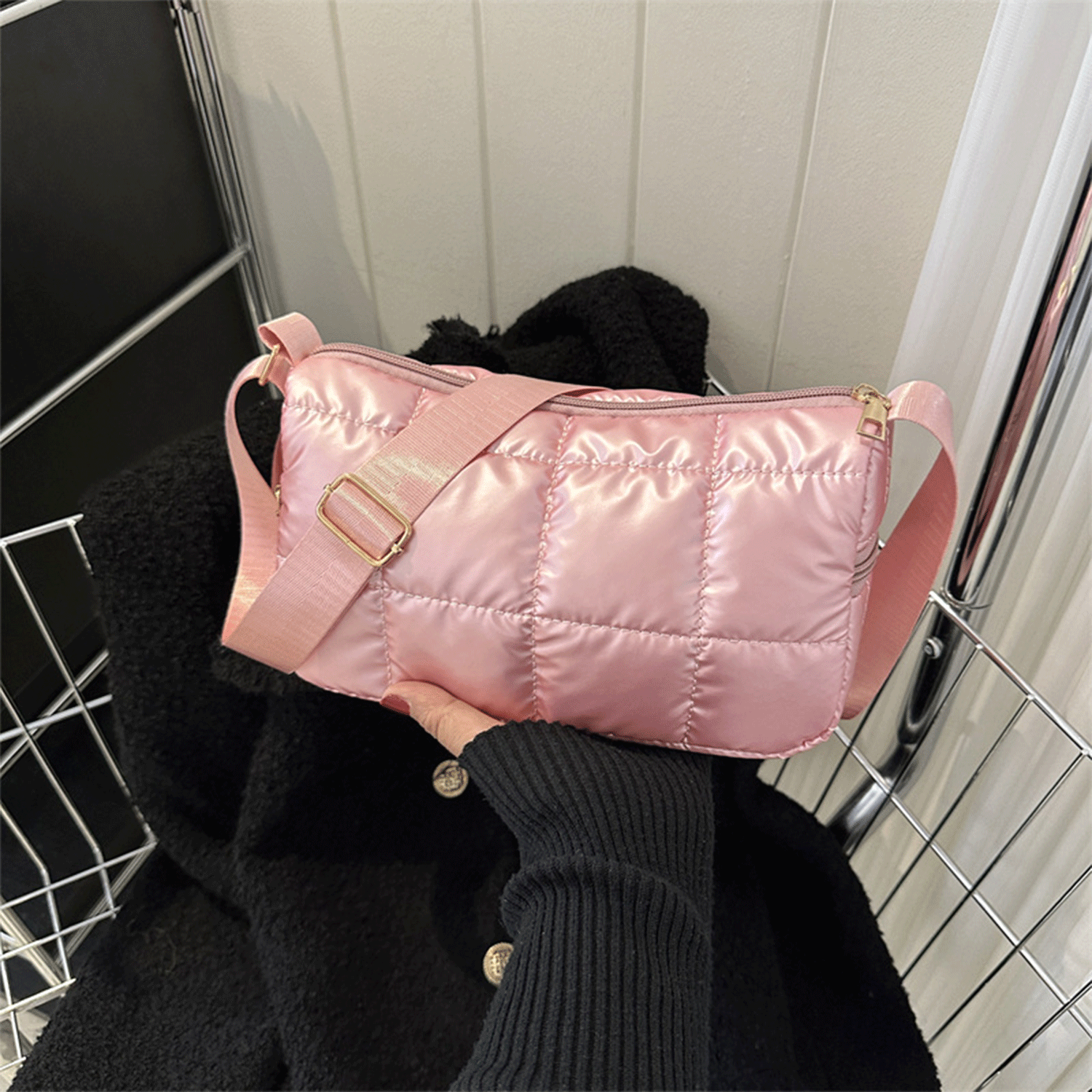 Winter New quilted Grid Small Square Puffer Crossbody Bag 15