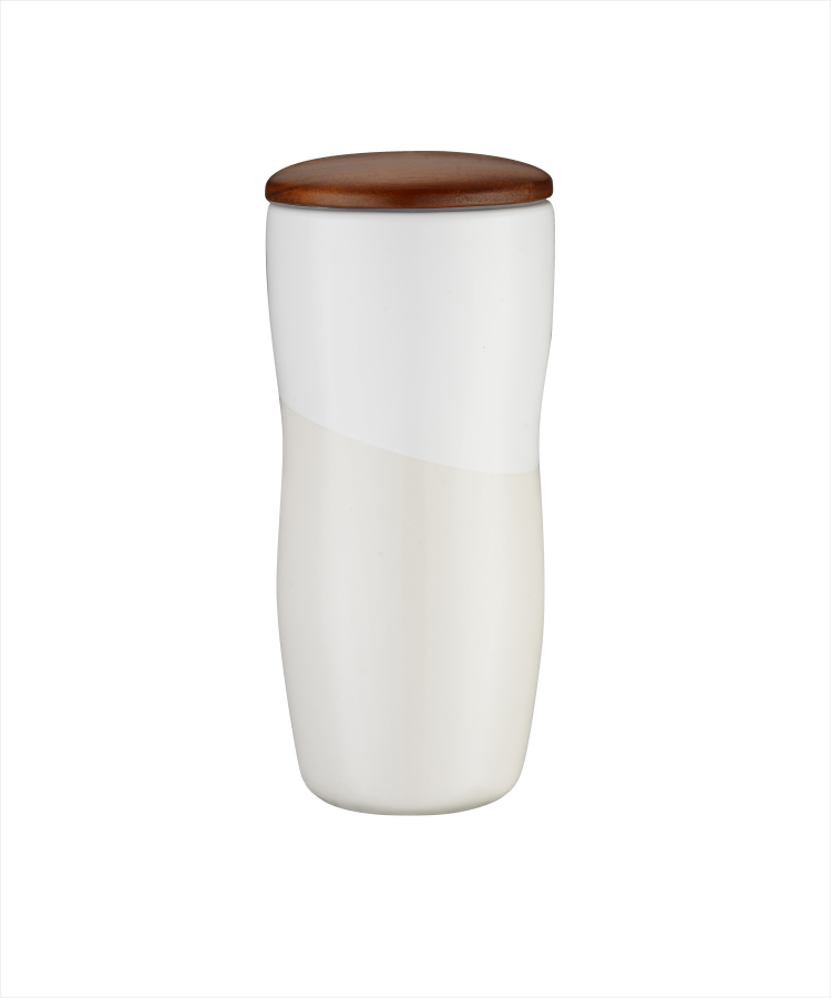 Union Printed - 12oz Double Wall Shiny Ceramic Tumbler w/ Wood lid 1